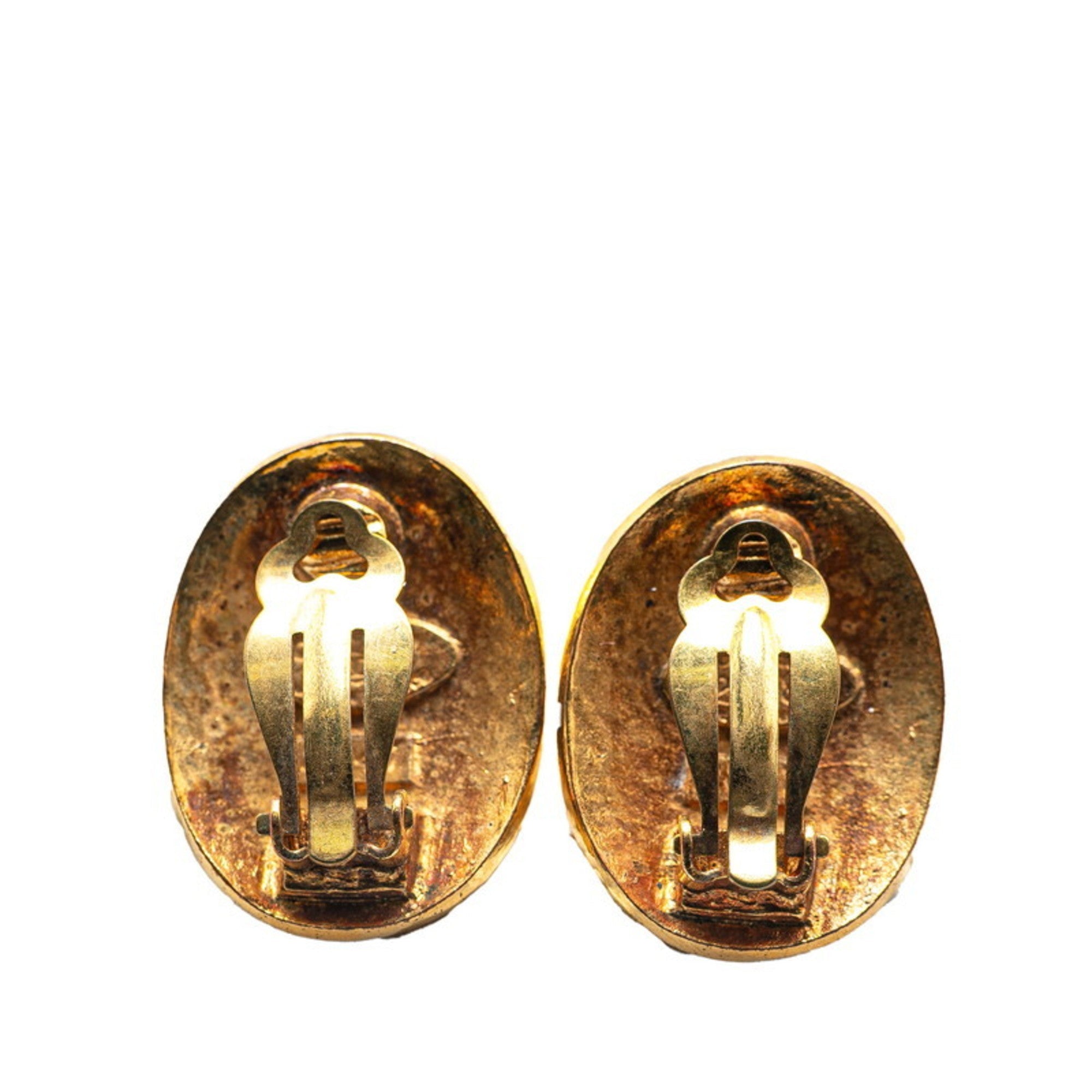 CC Logo Oval Clip-On Earrings Metal Gold-Tone Metal