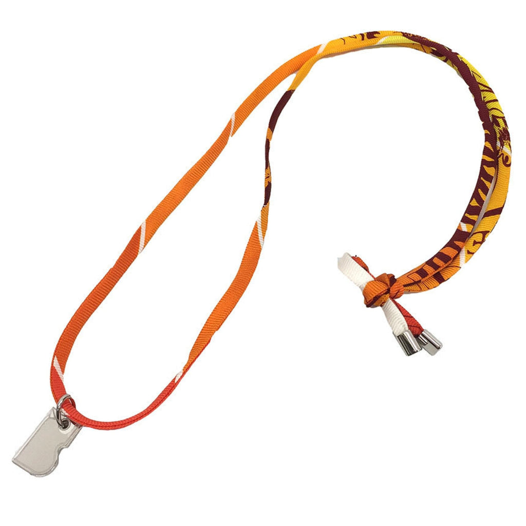 Pendant Necklace Brass and Silk Orange and Silver