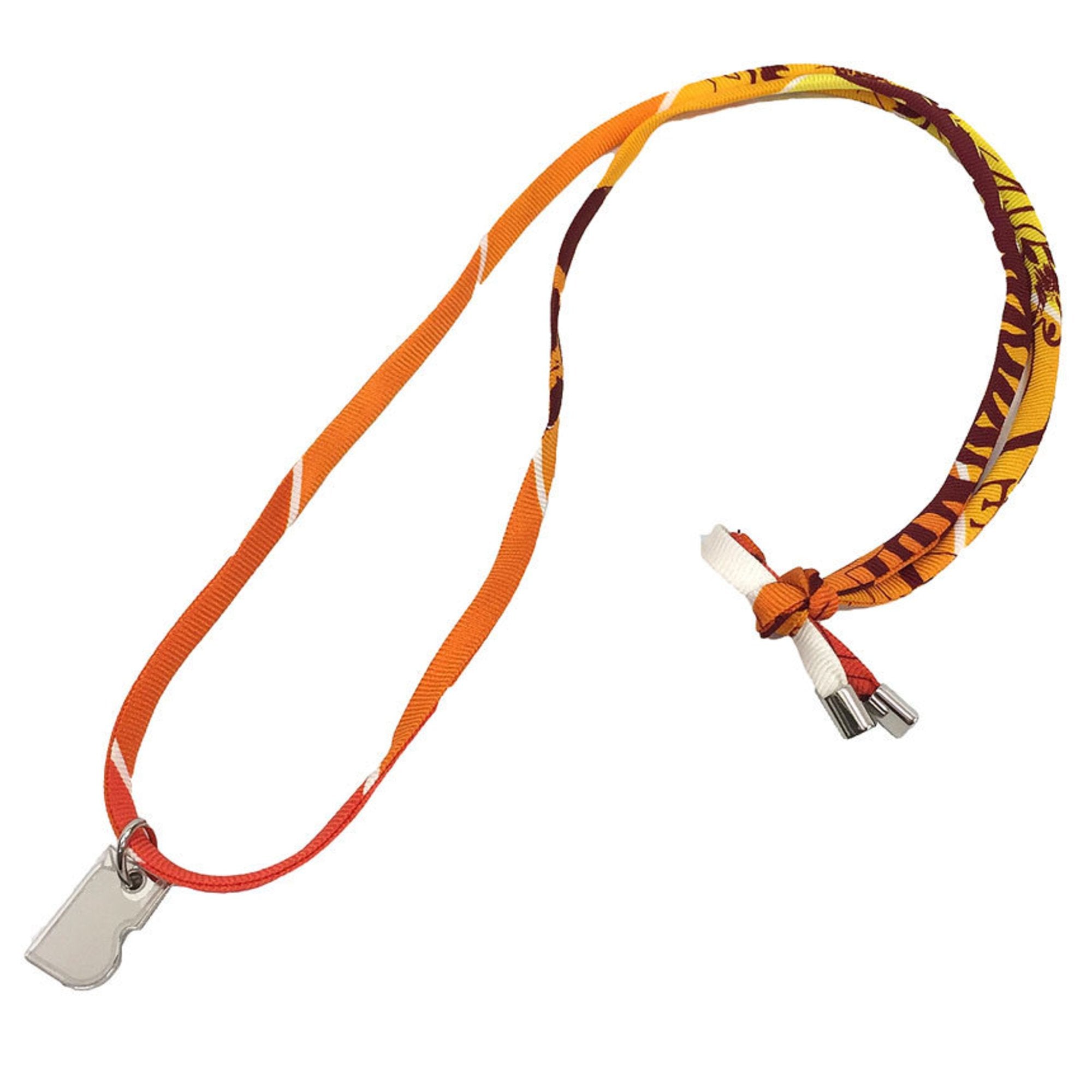 Pendant Necklace Brass and Silk Orange and Silver