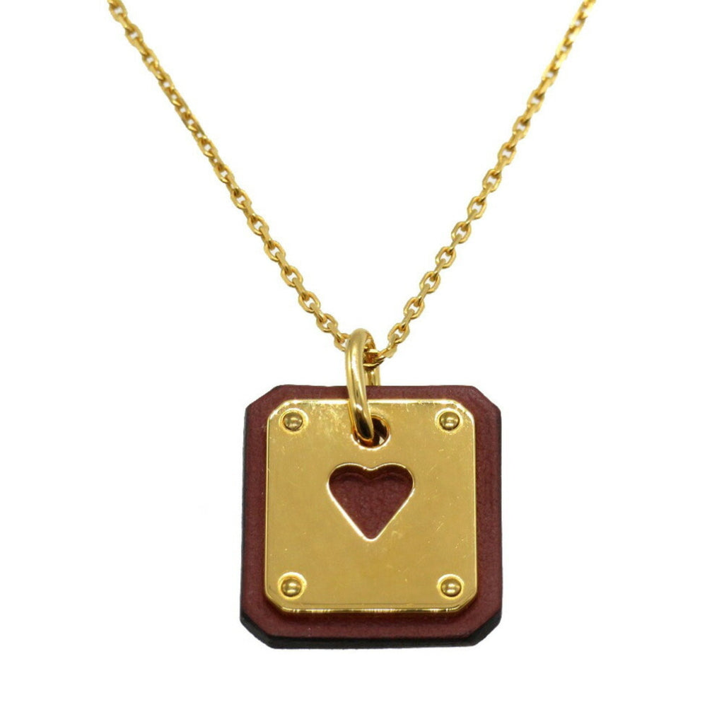 Pendant Necklace Metal and Swift Leather Gold