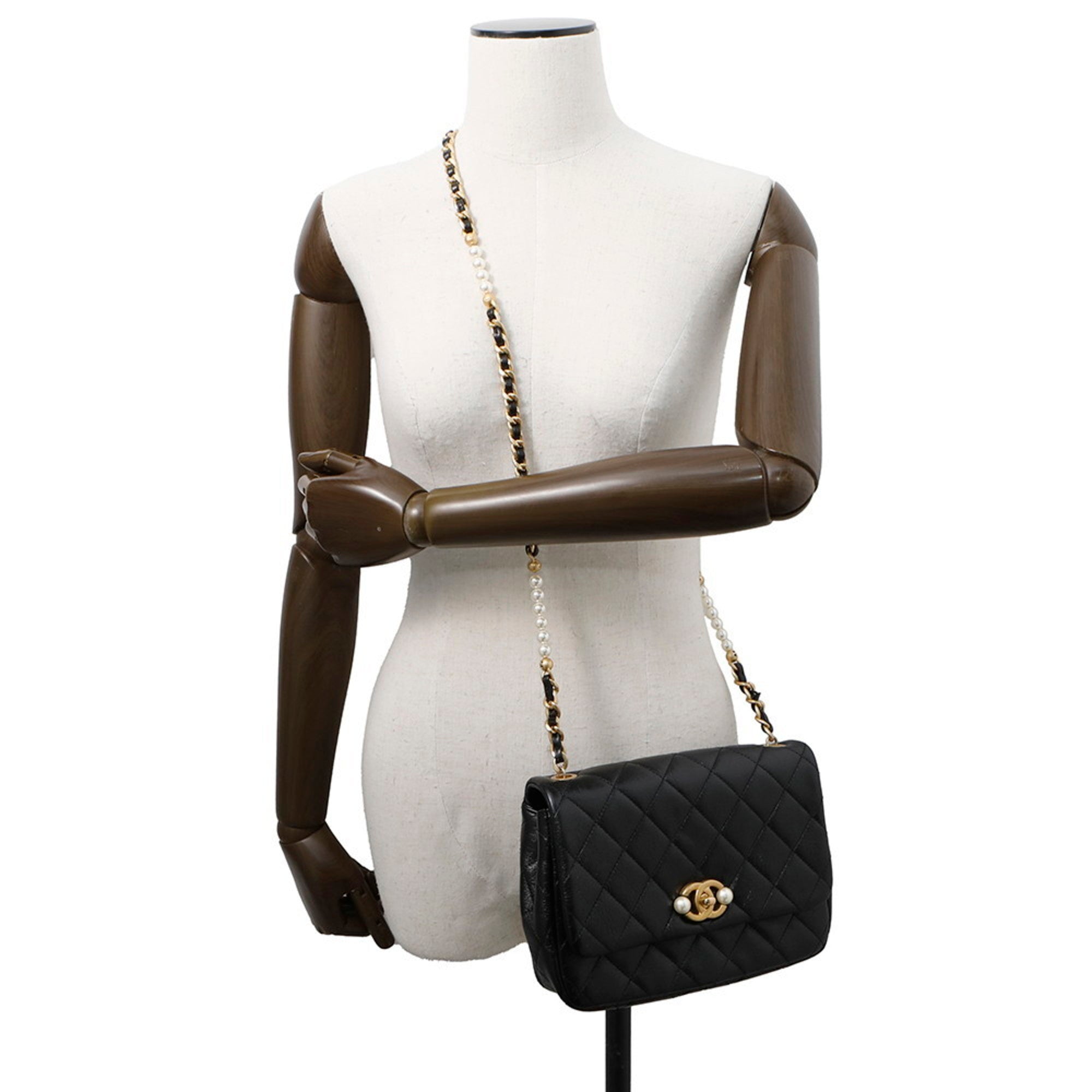 CC Pearl Section Chain Flap Bag Quilted Calfskin Small