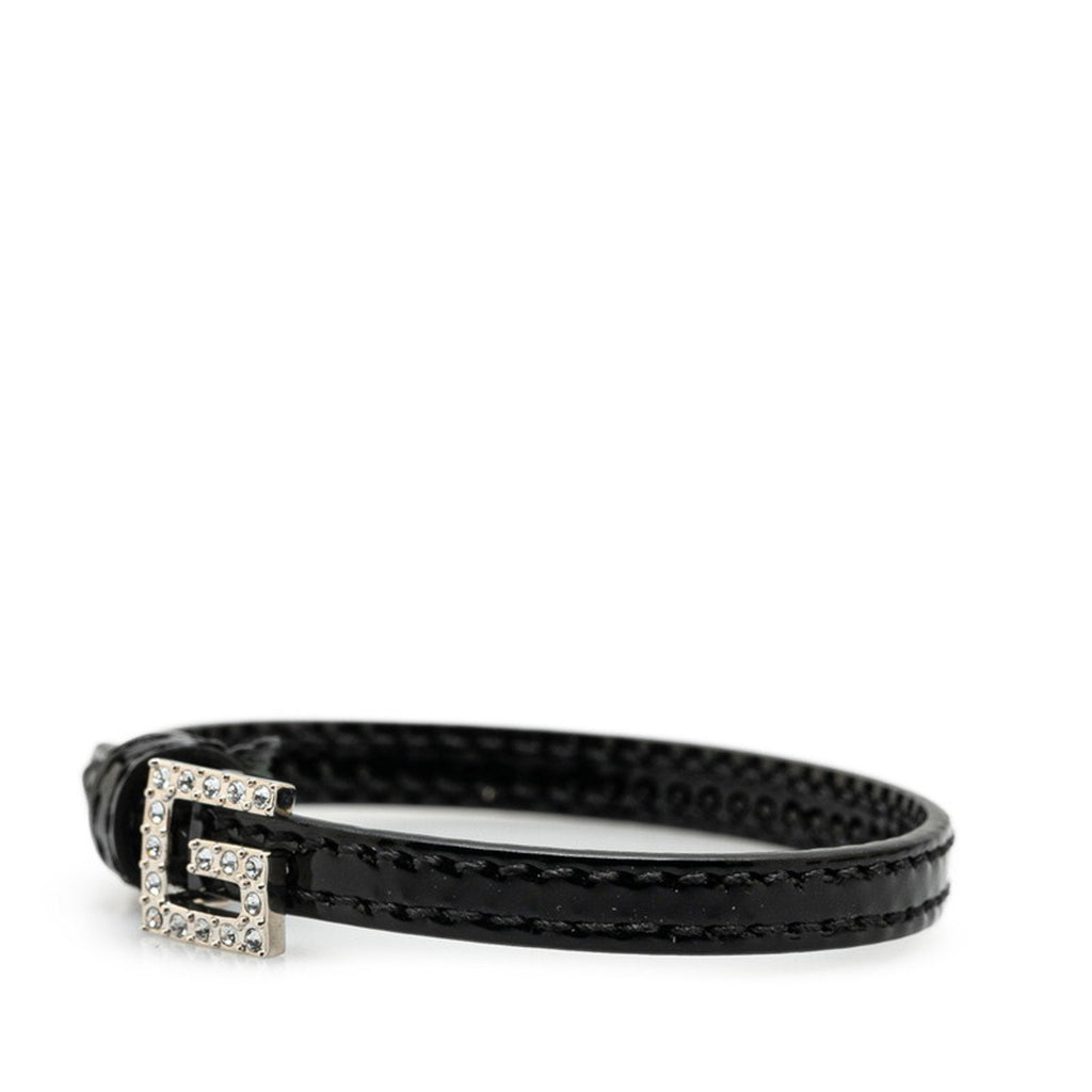Square G Rhinestone Bracelet Black Leather