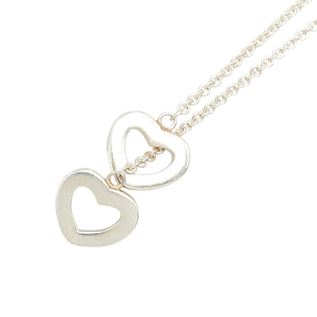 Heart Link Lariat Pendant Necklace Sterling Silver