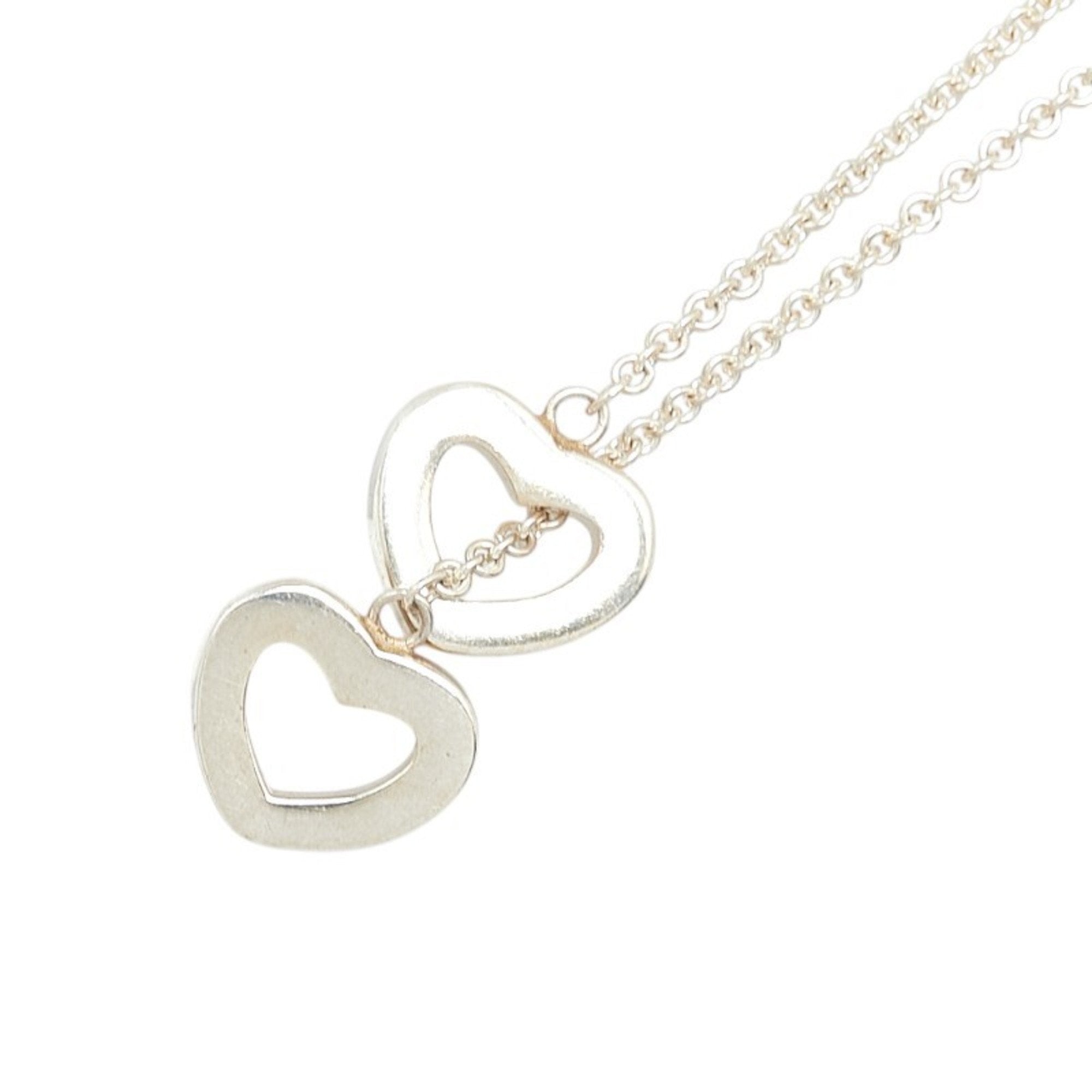 Heart Link Lariat Pendant Necklace Sterling Silver