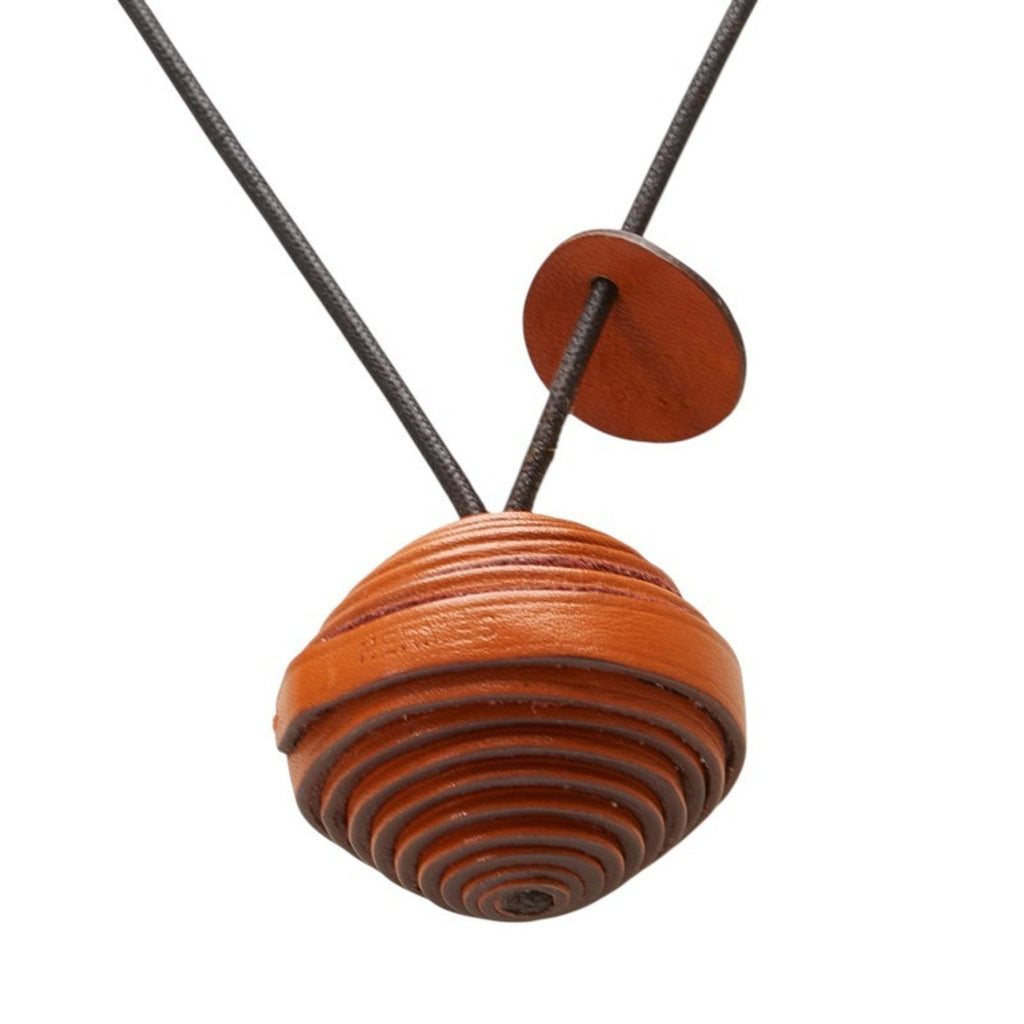 Pendant Necklace Black and Orange Leather