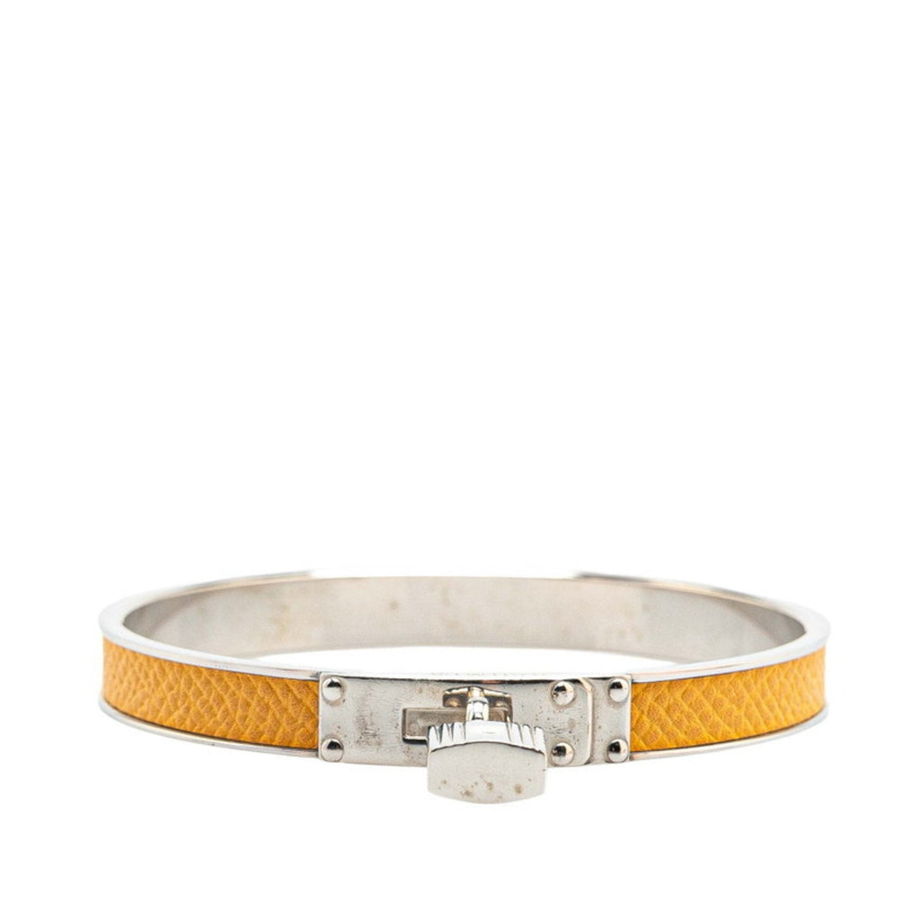 Bangle Leather and Metal Silver and Yellow Bracelet