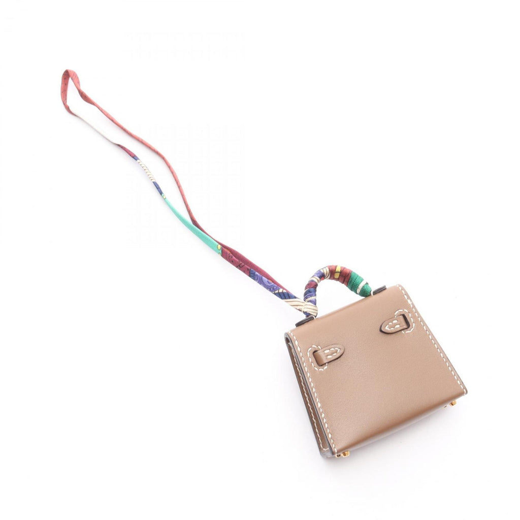 Charm Leather and Silk and Tadelakt Leather Brown Etoupe Gray Handbag Charm