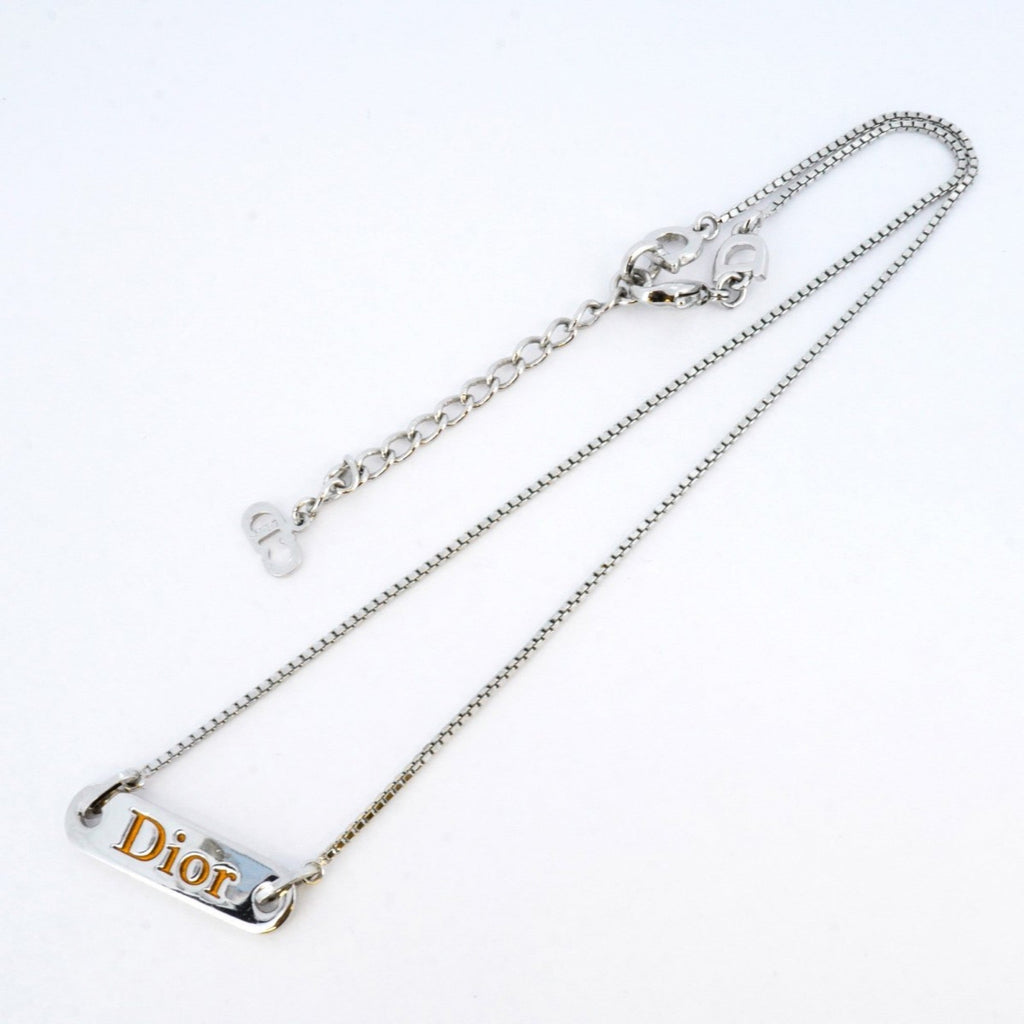 Pendant Necklace Metal Orange And Silver