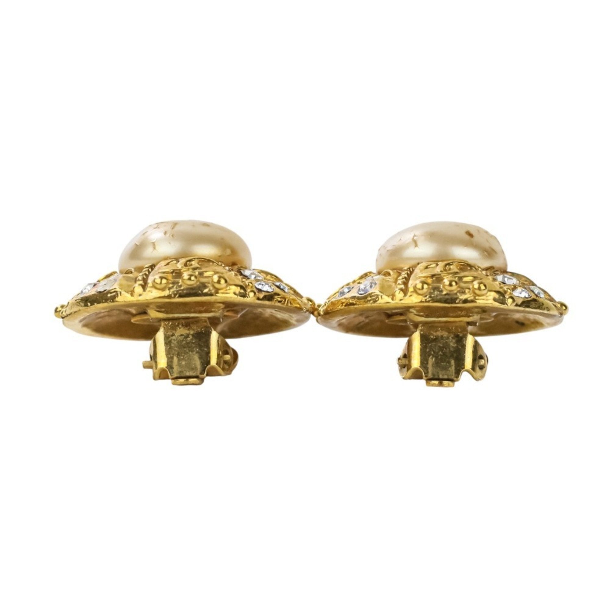 Vintage Earrings Pearl Gold-Tone Metal