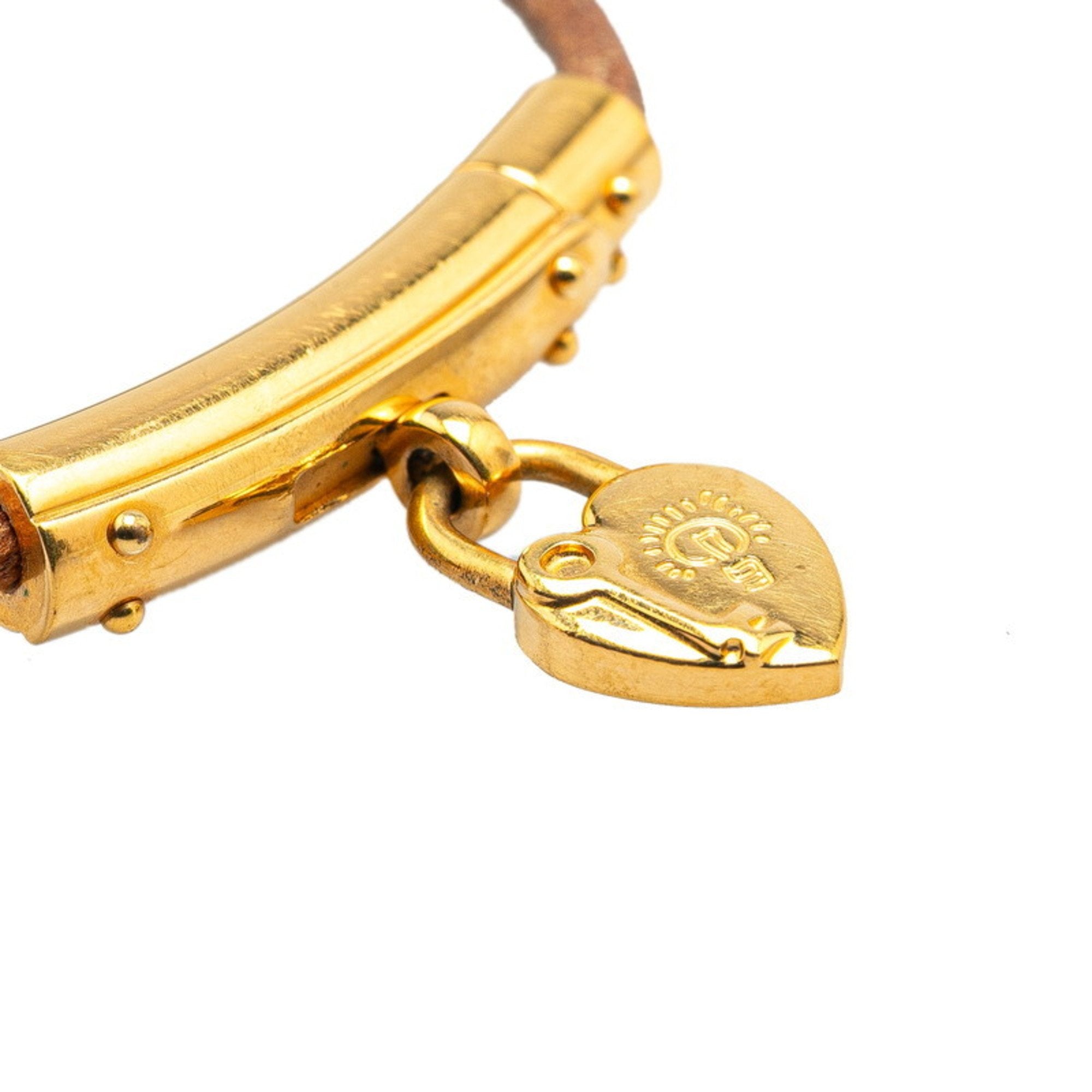 Heart Cadena Motif Bracelet Leather Brown and Gold