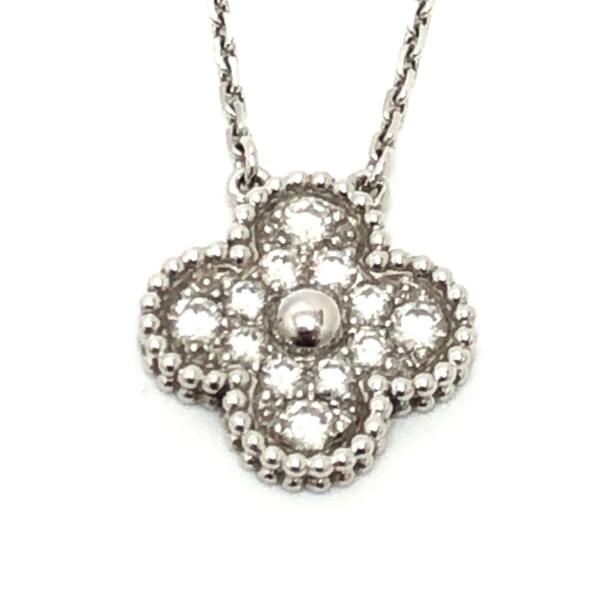 Vintage Alhambra Pendant Necklace Sterling Silver and 18K White Gold