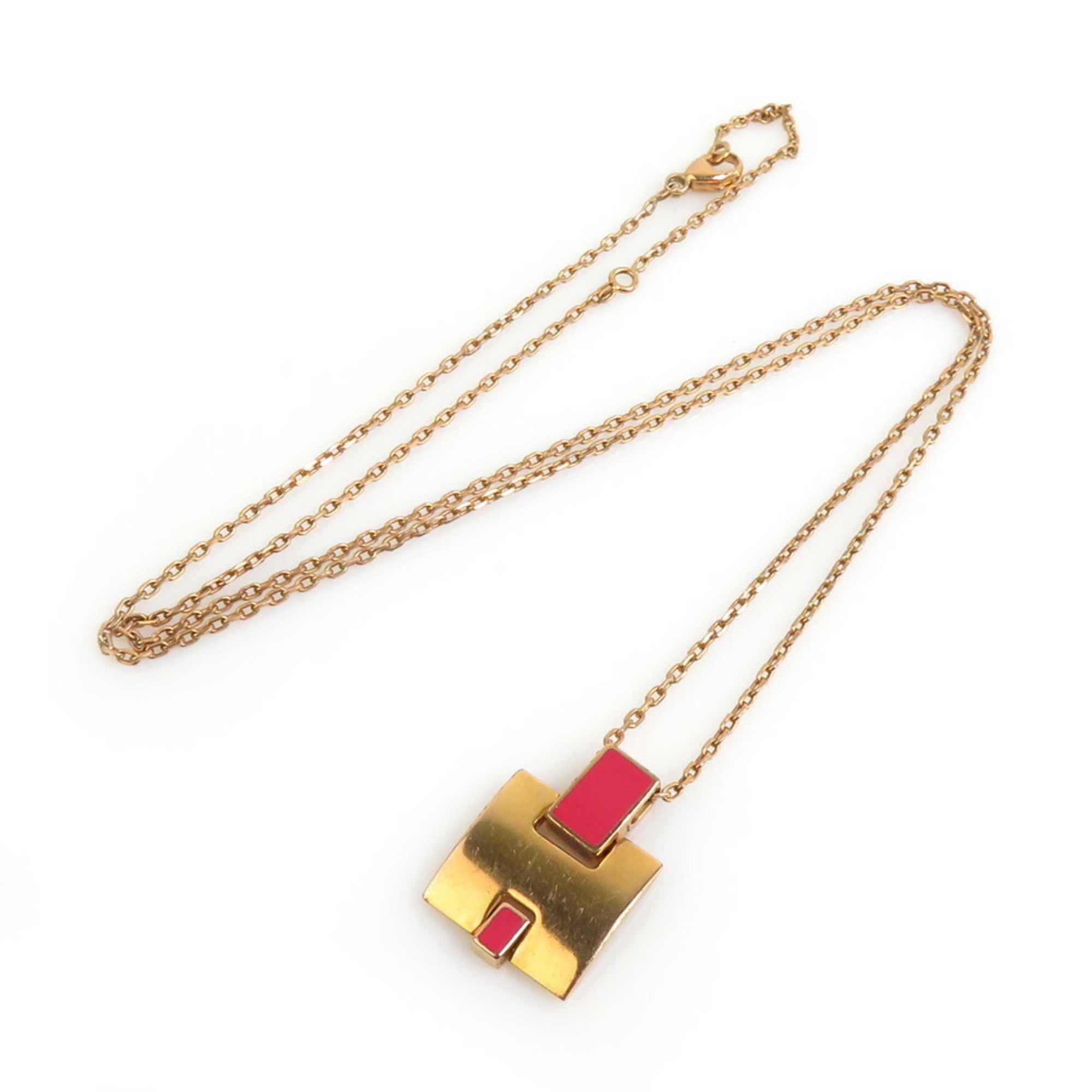 Pendant Necklace Enamel and Metal Gold Pink