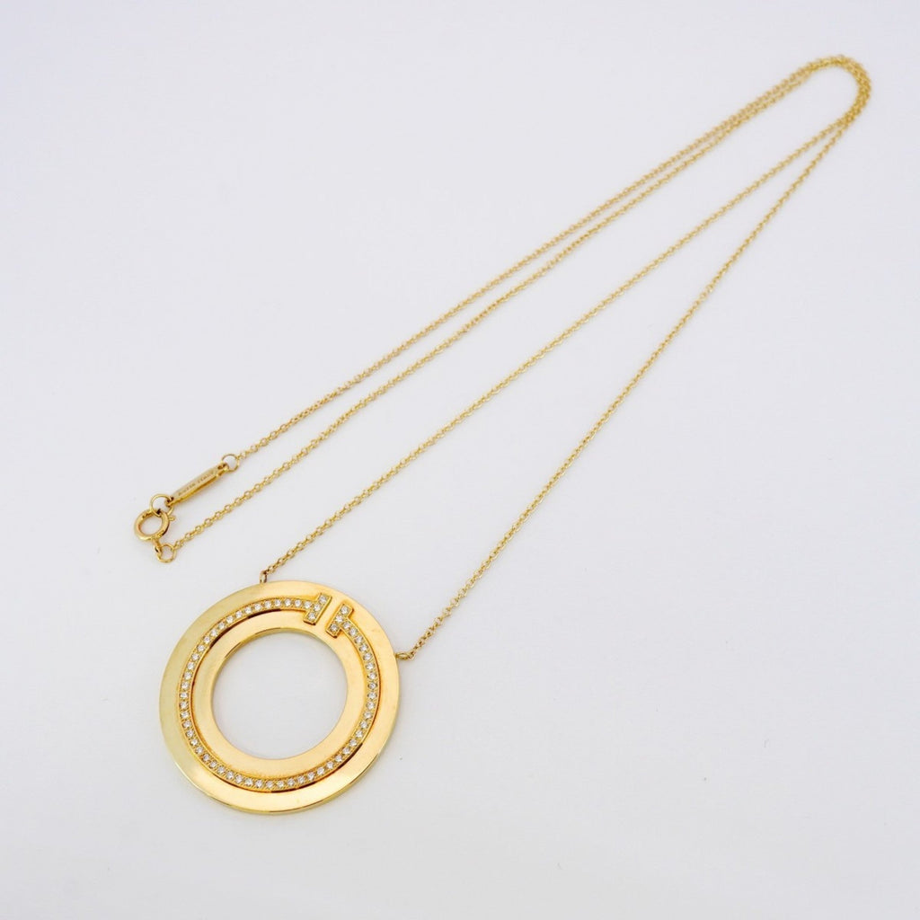 T Circle Pendant Necklace 18K Yellow Gold with Diamond