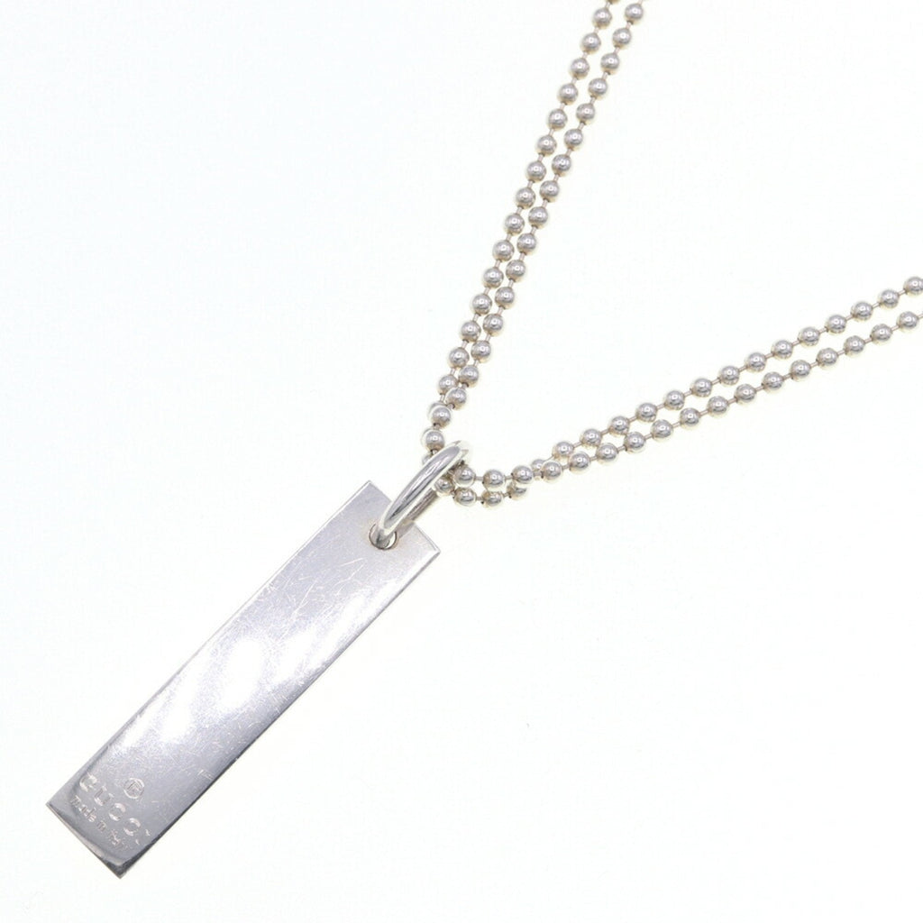 Square Plate Pendant Necklace Sterling Silver Double-Strand Ball Chain