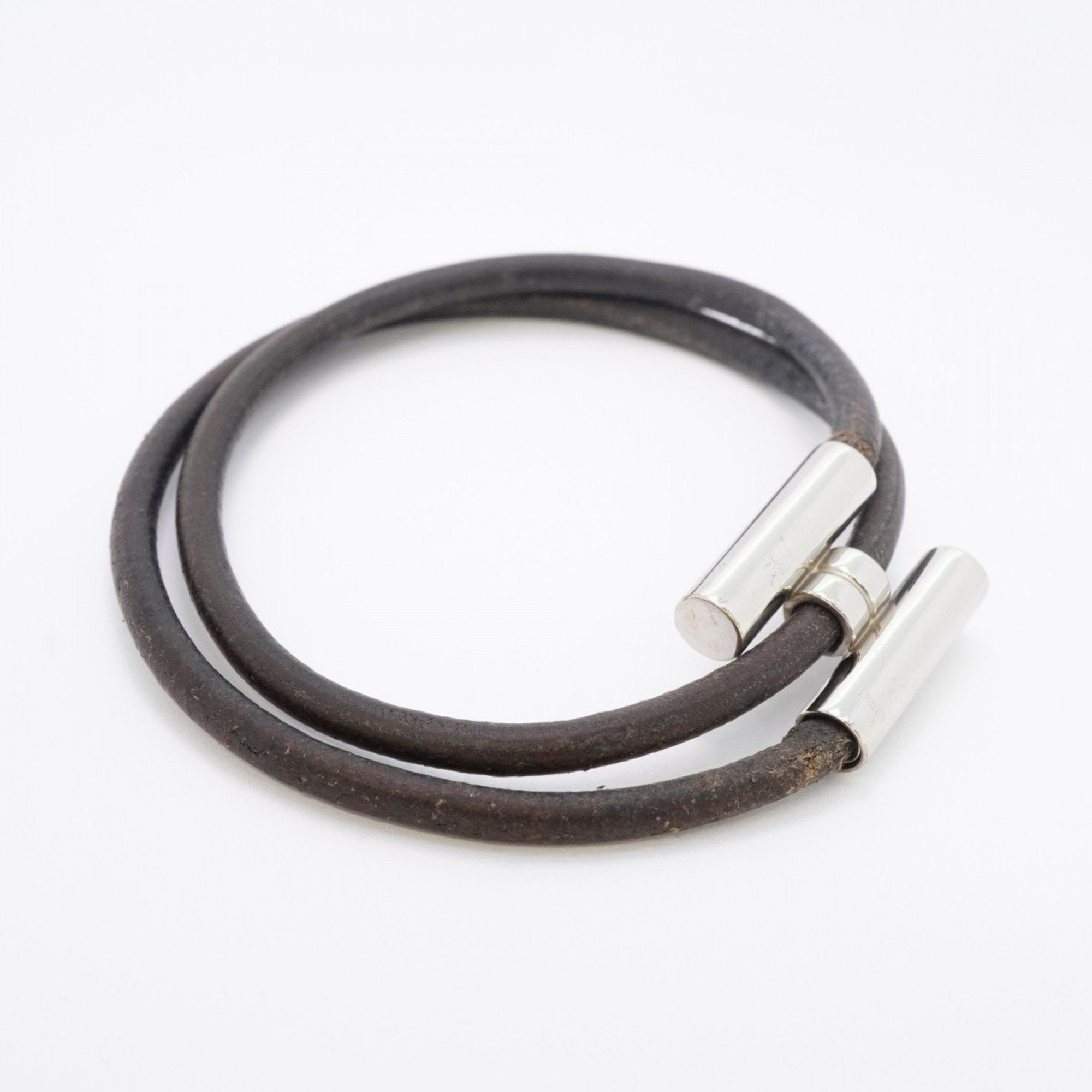 Tourni Tresse Bracelet Leather and Metal Black and Silver