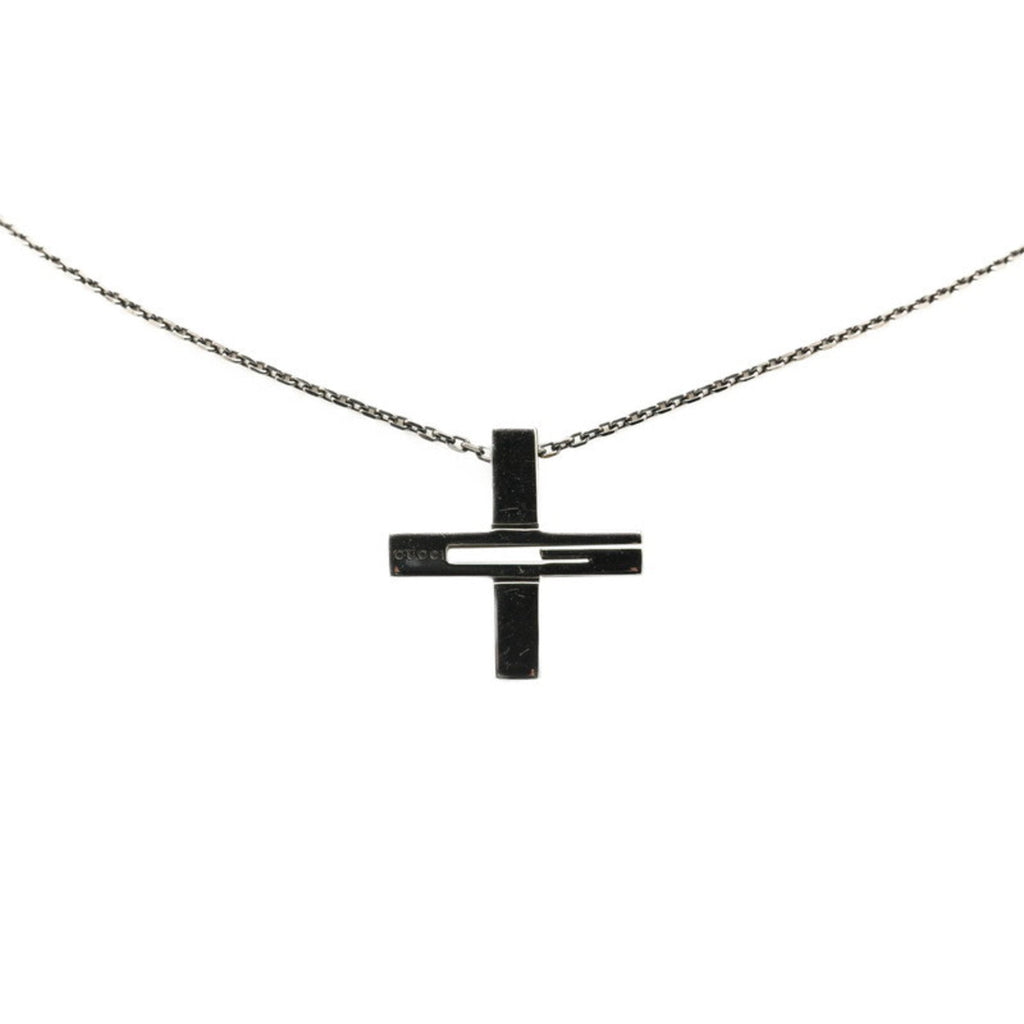 Cutout G Cross Pendant Necklace Ruthenium and Sterling Silver