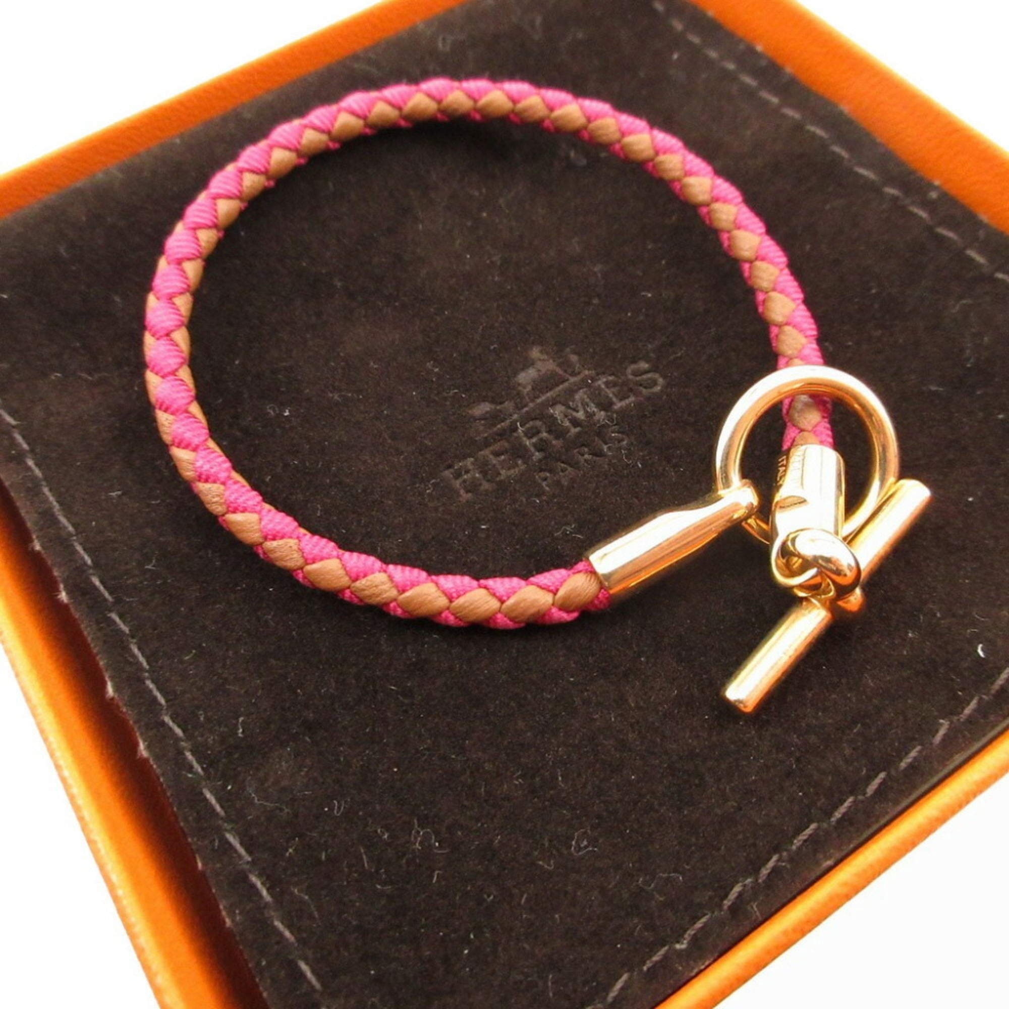 Bracelet Canvas and Leather Brown Pink