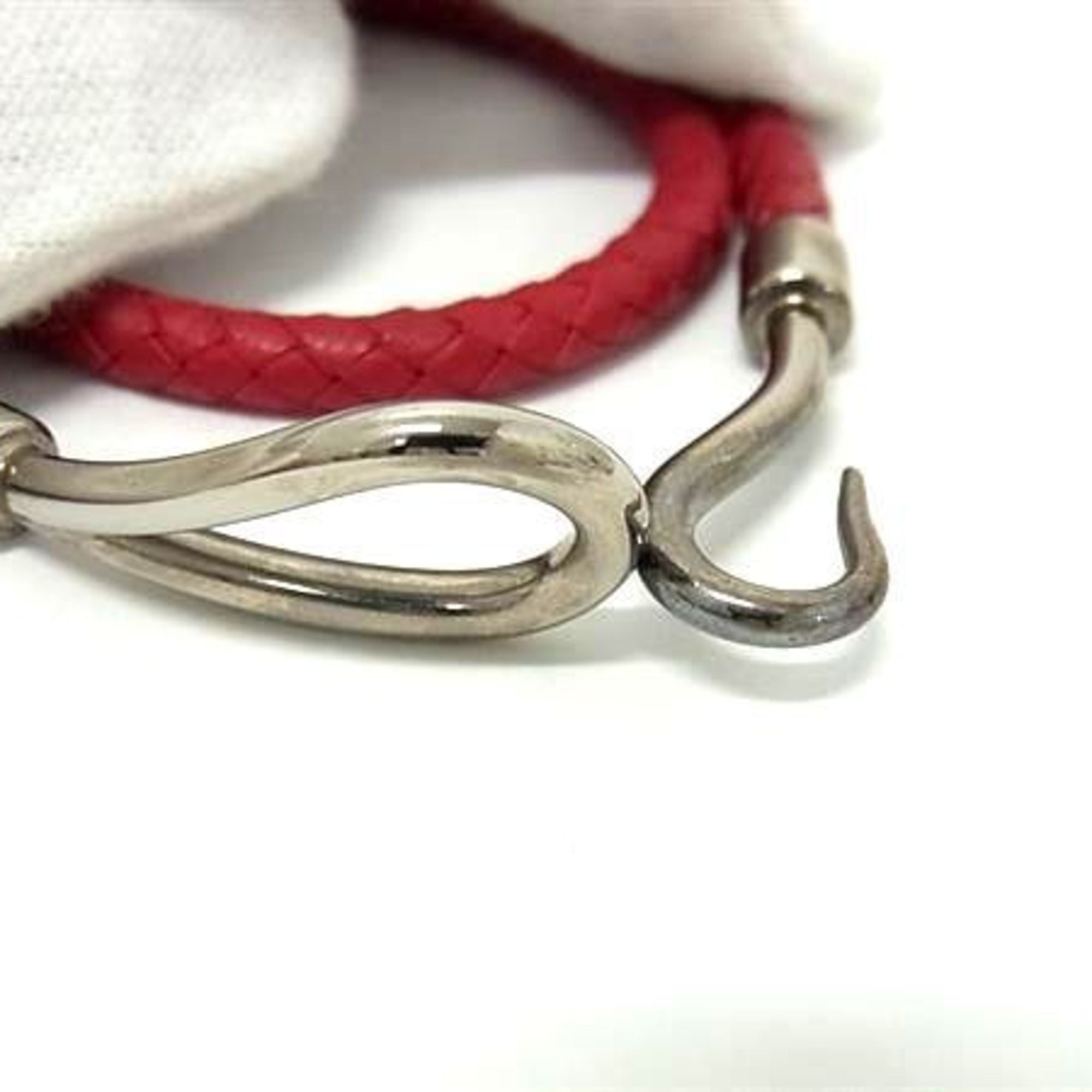 Red Leather and Silver Bracelet