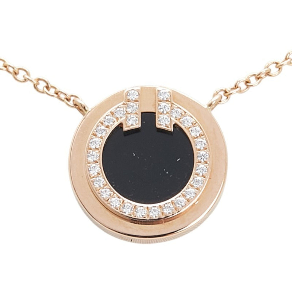 T Pendant Necklace 18K Rose Gold with Diamond and Onyx