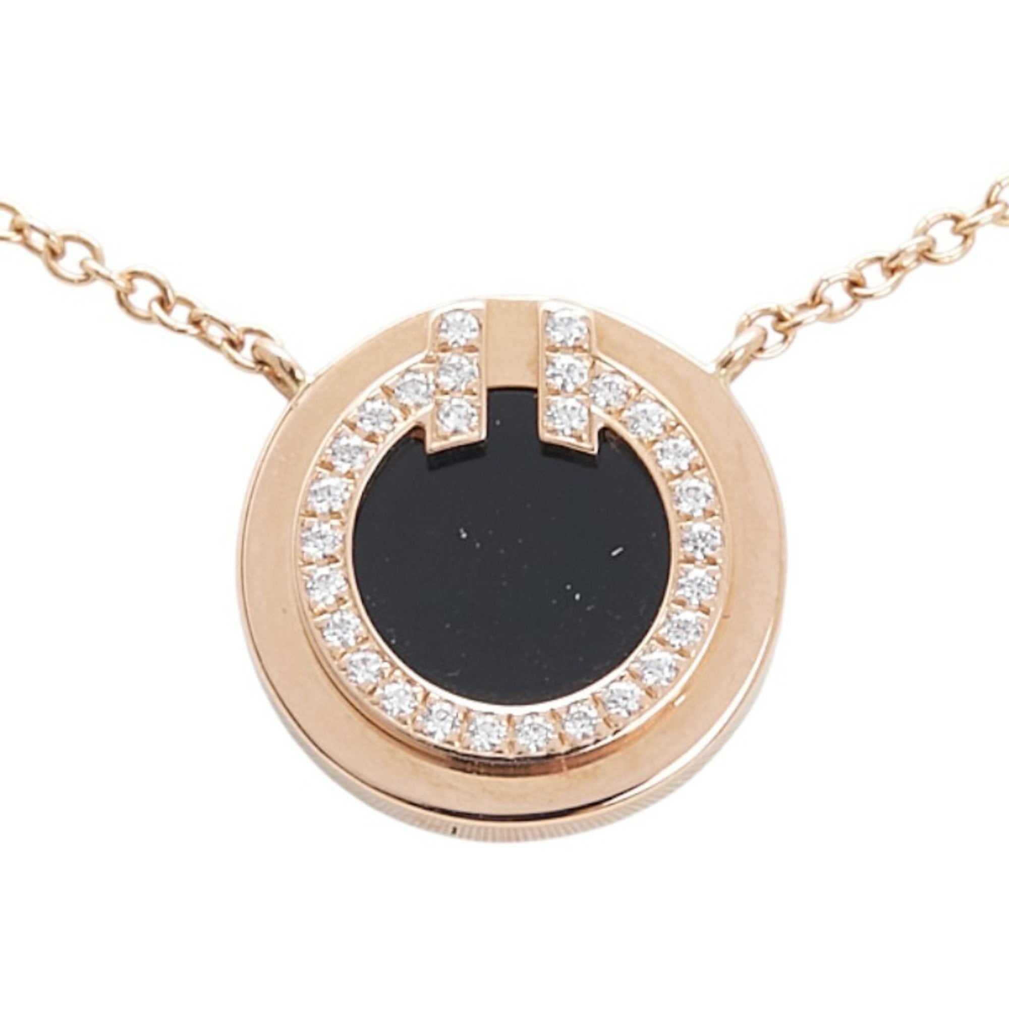 T Pendant Necklace 18K Rose Gold with Diamond and Onyx
