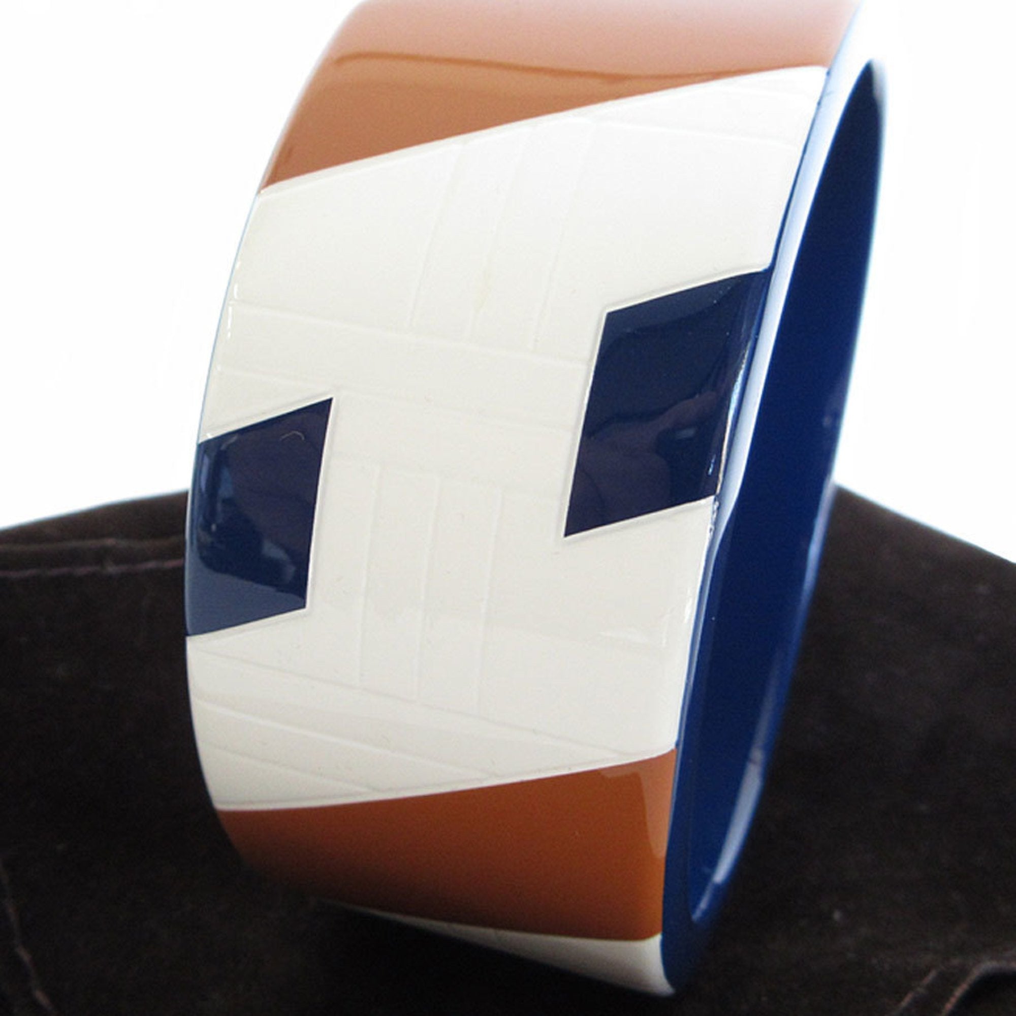 Bangle Bracelet Lacquer and Wood Brown Dark Blue Off-White