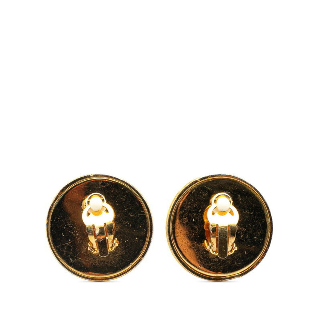 CC Logo Round Clip-On Earrings Metal Gold-Tone Metal
