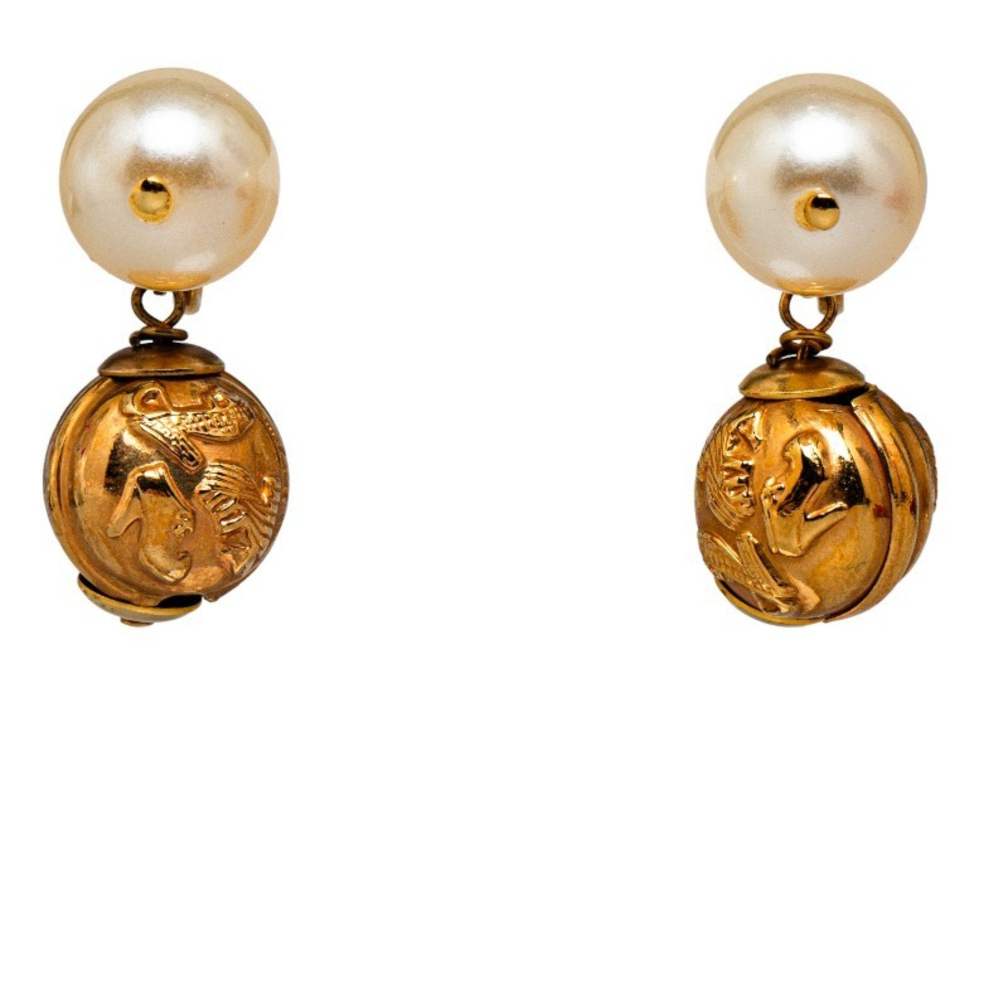 Earrings Pearl Gold-Tone Metal