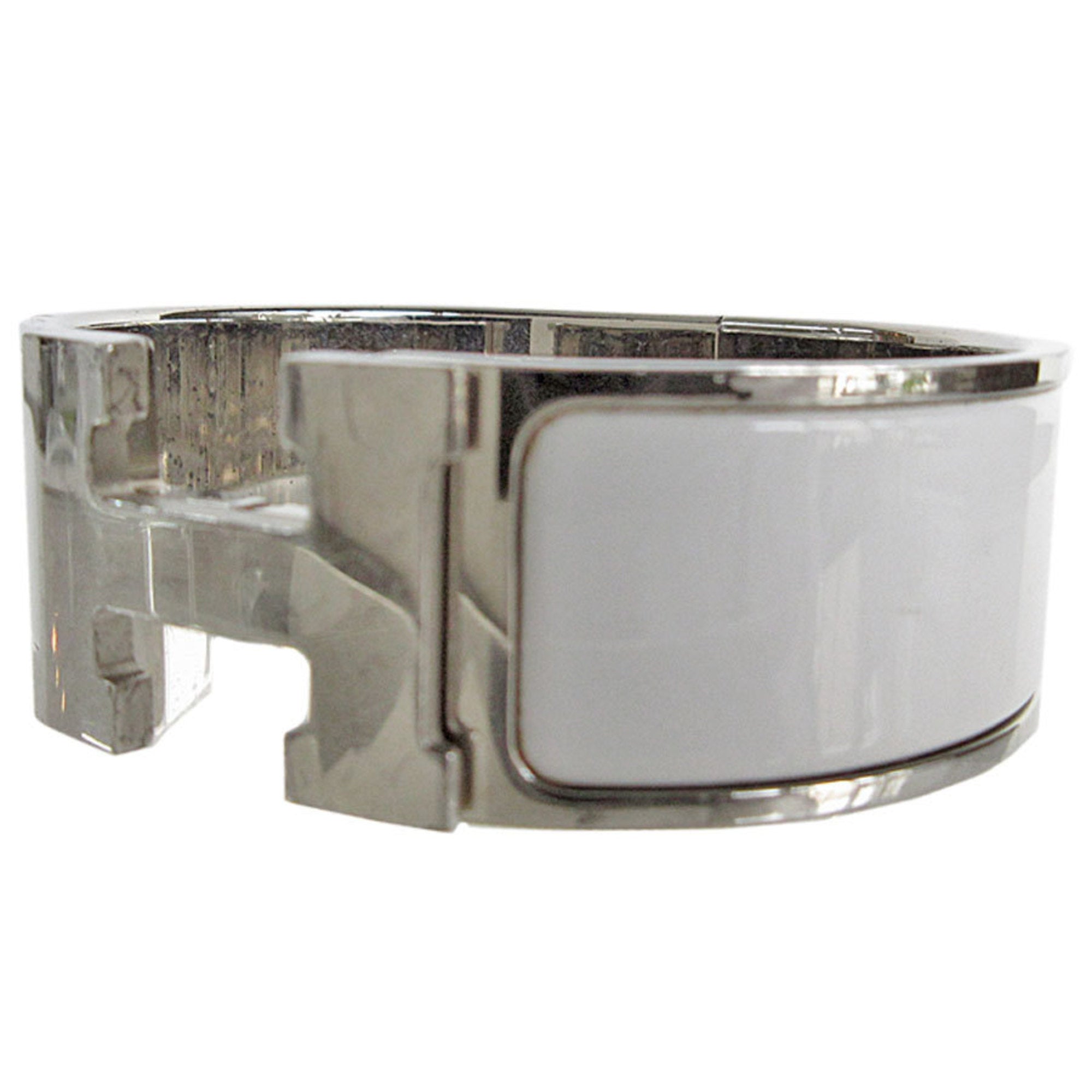 Bangle Bracelet Enamel and Metal Silver White
