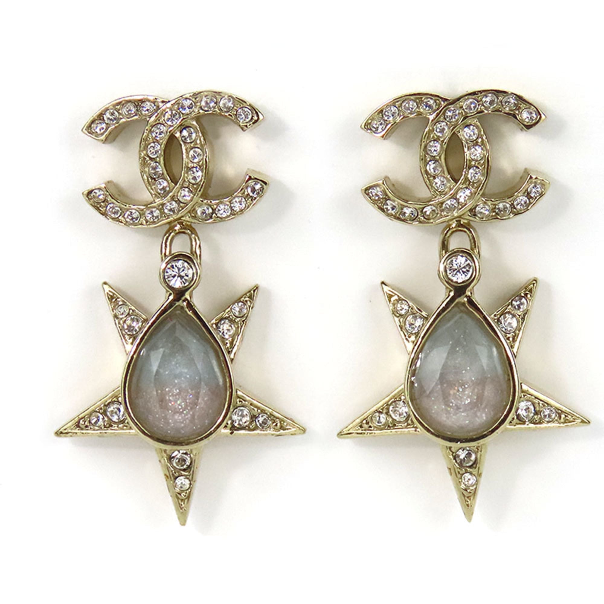 CC Logo Star Earrings Gold-Tone Metal