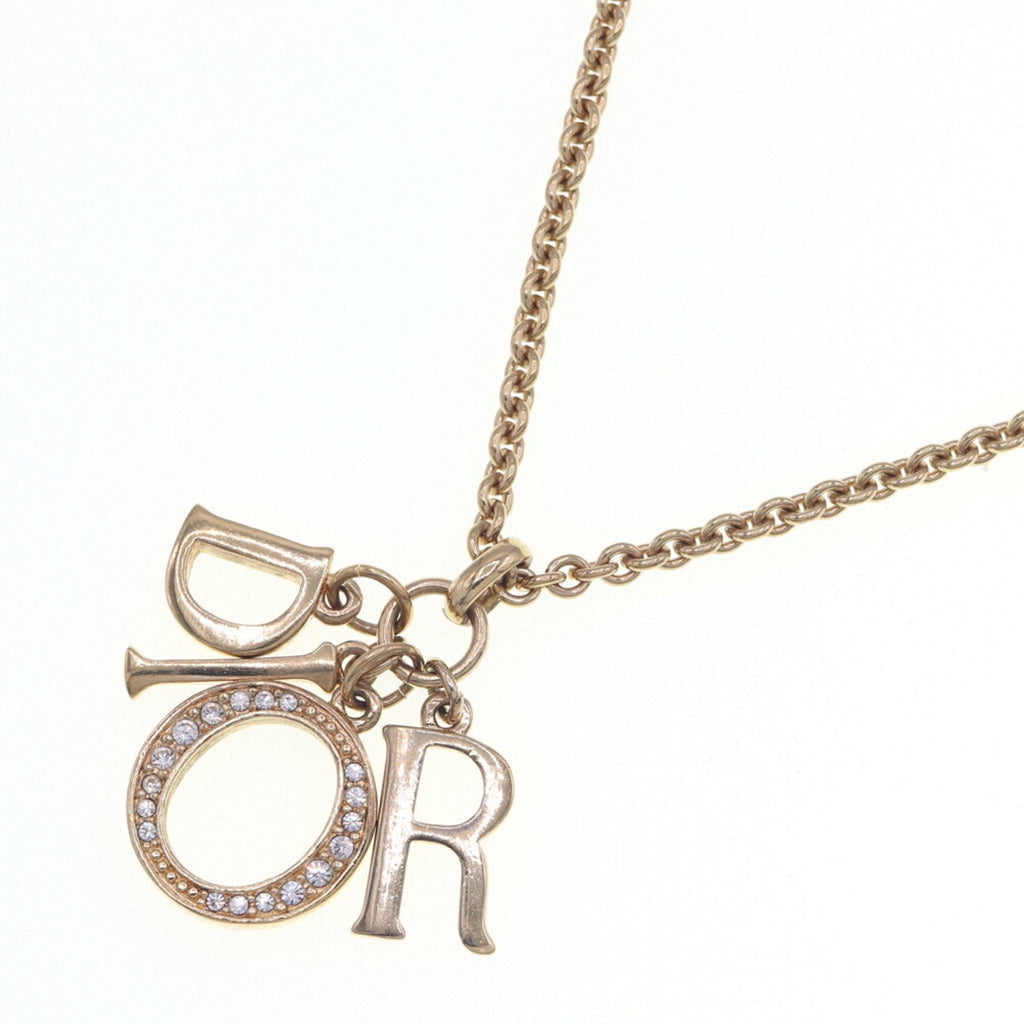 Pendant Necklace Gold Metal and Rhinestone