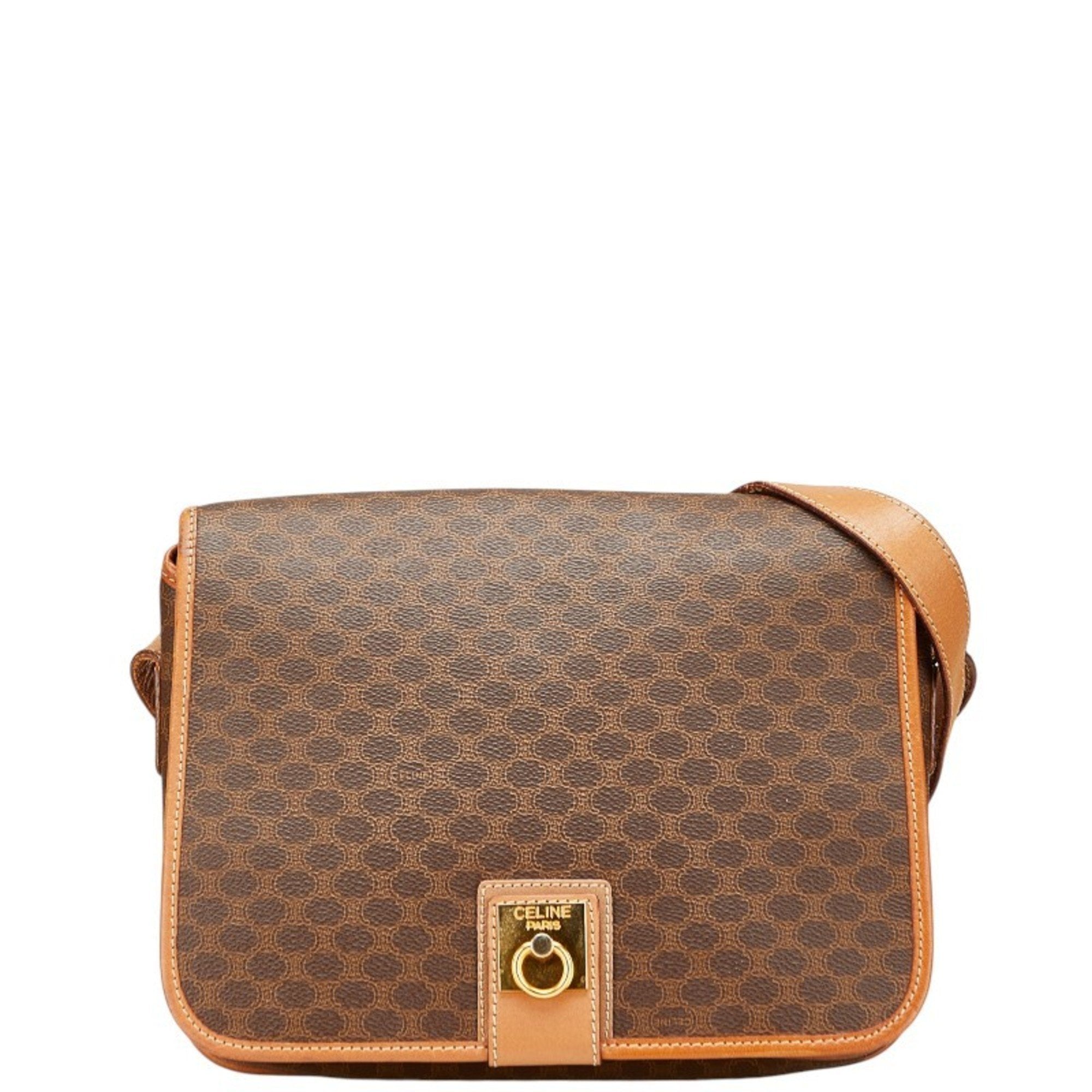 Vintage Saddle Flap Shoulder Bag Macadam Coated Canvas Small
