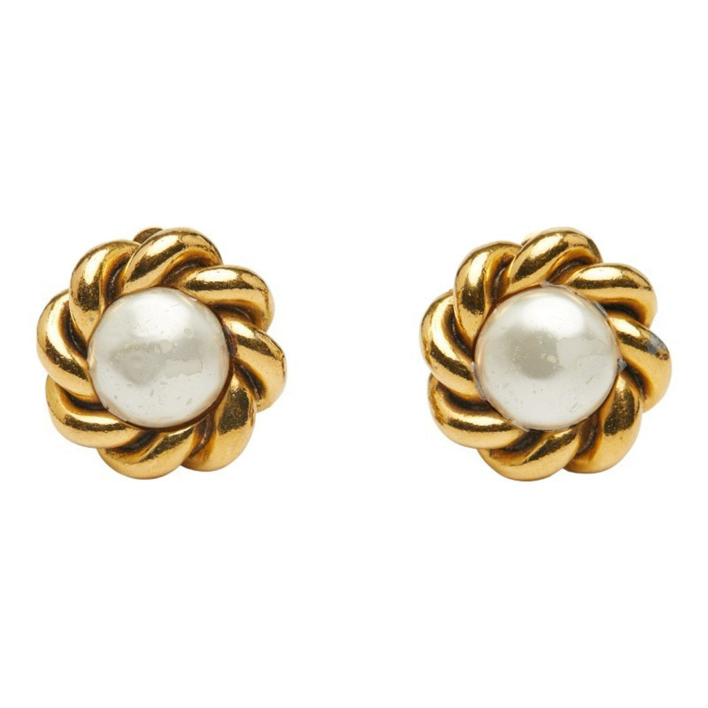 Earrings Pearl Gold-Tone Metal