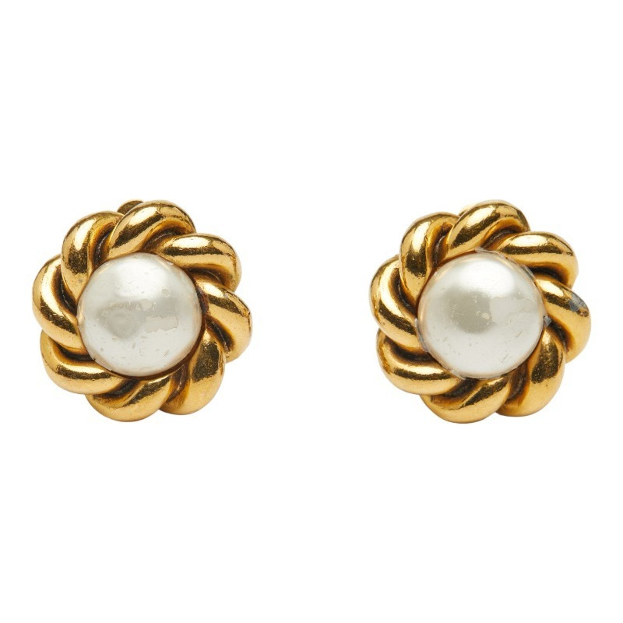 Earrings Pearl Gold-Tone Metal