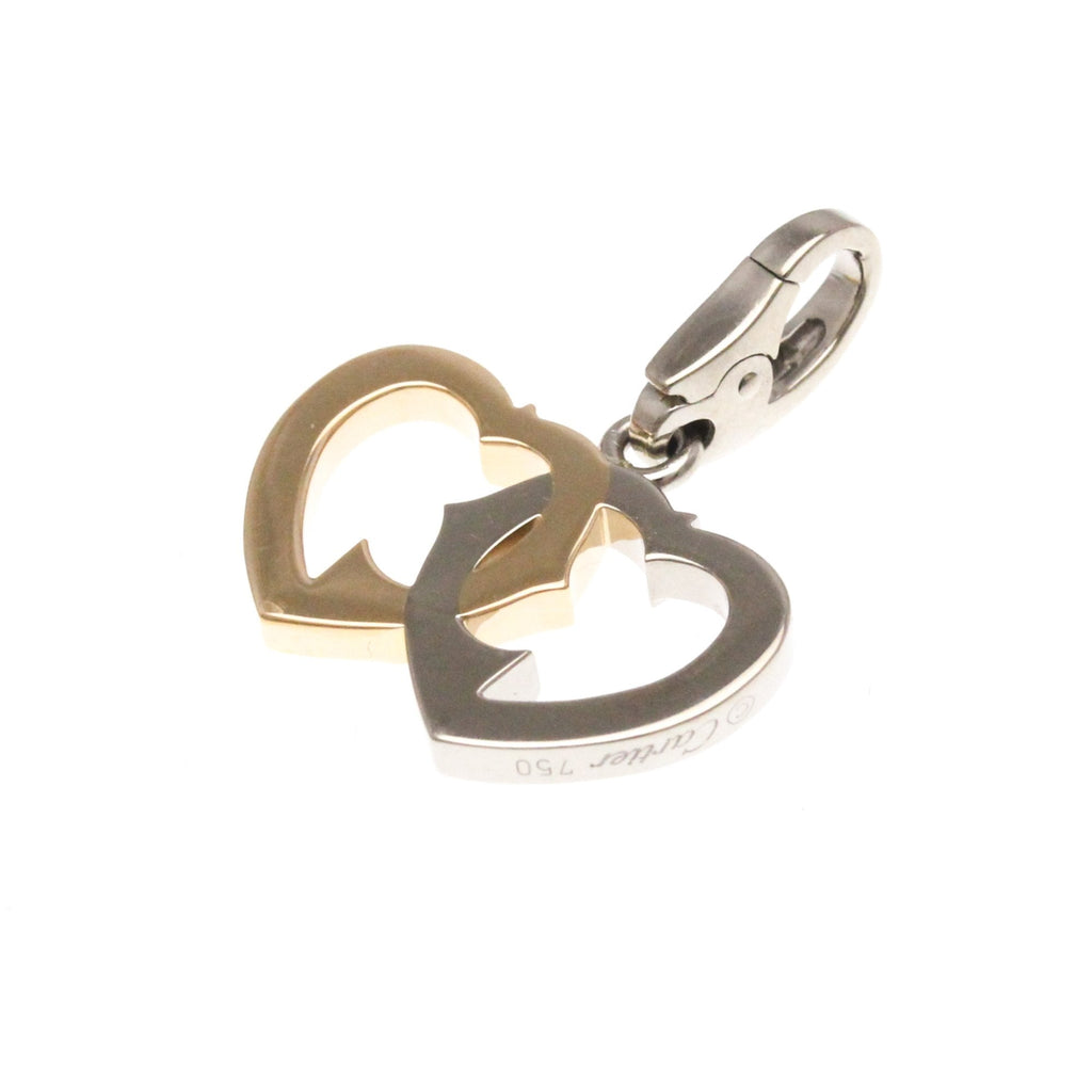 Double Heart Charm Pendant Necklace 18K Rose Gold and 18K White Gold