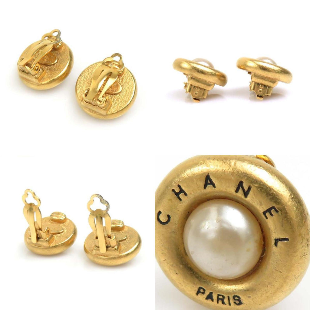 Earrings Pearl Gold-Tone Metal