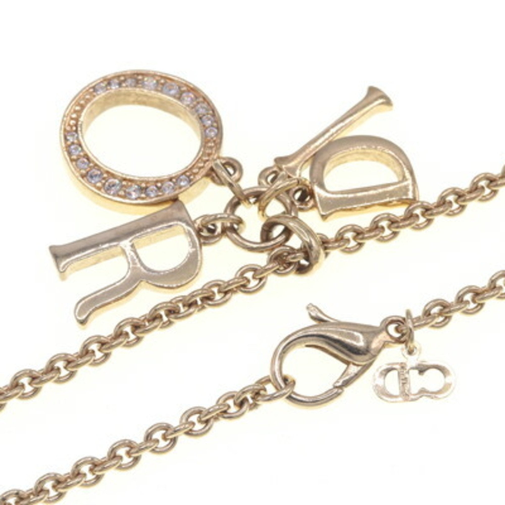 Pendant Necklace Gold Metal and Rhinestone