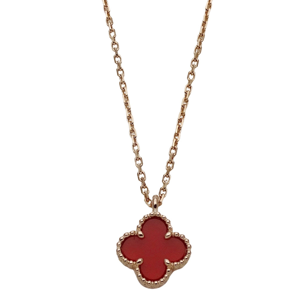 Sweet Alhambra Pendant Necklace 18K Rose Gold and Carnelian