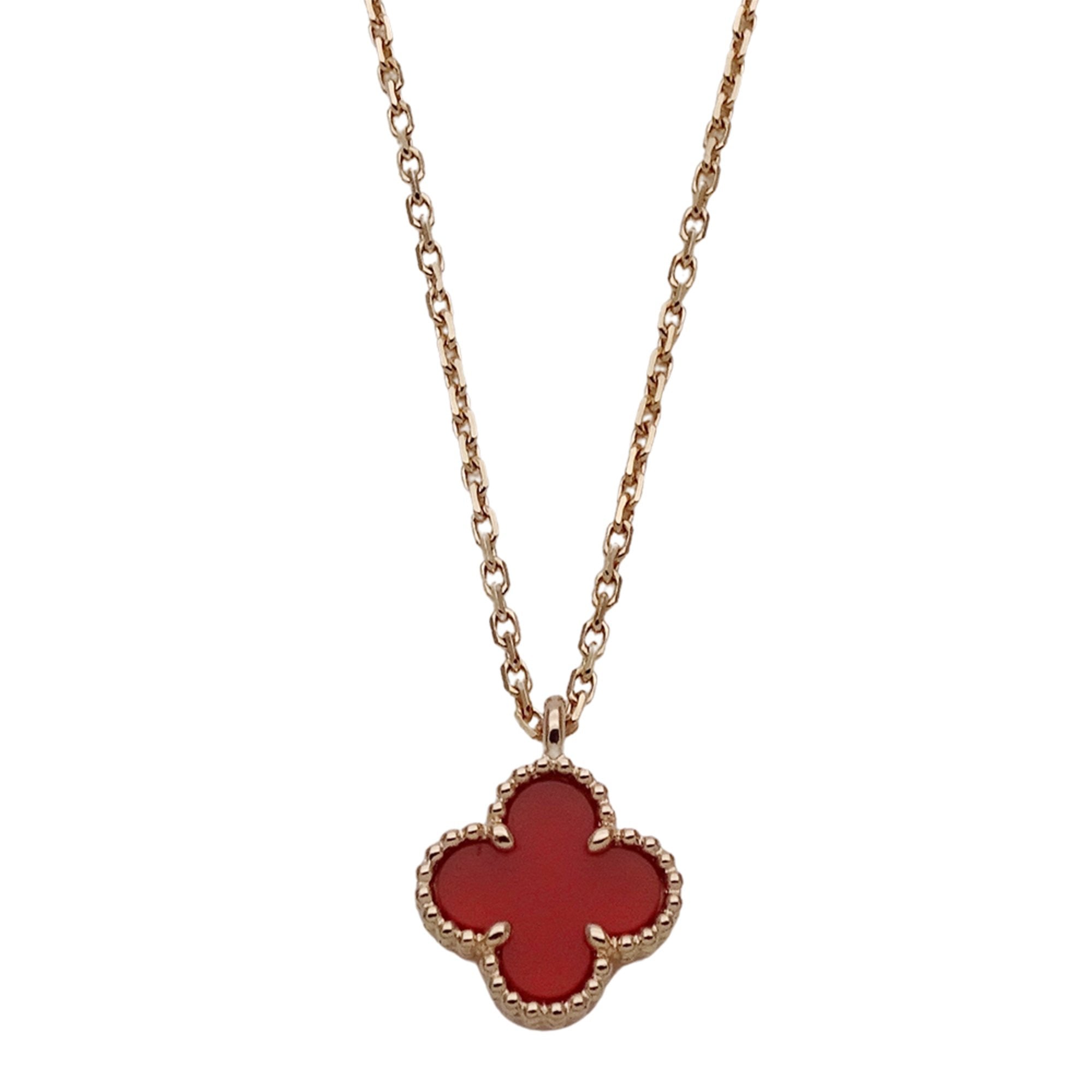 Sweet Alhambra Pendant Necklace 18K Rose Gold and Carnelian