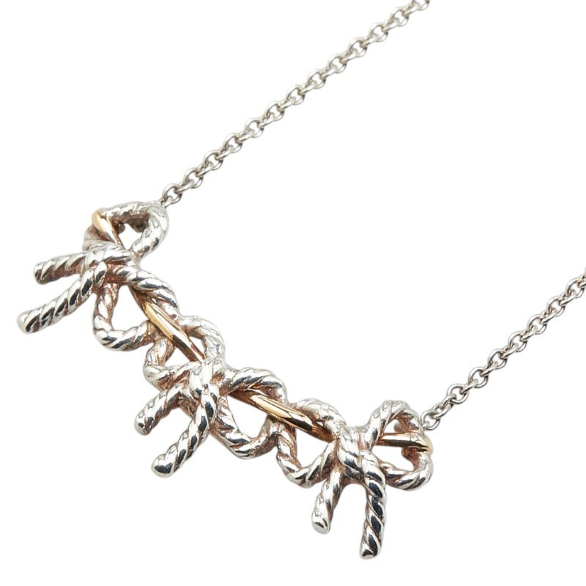 Triple Ribbon Pendant Necklace Sterling Silver and 18K Yellow Gold