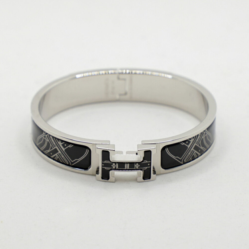 Bracelet Enamel and Metal Black and Silver