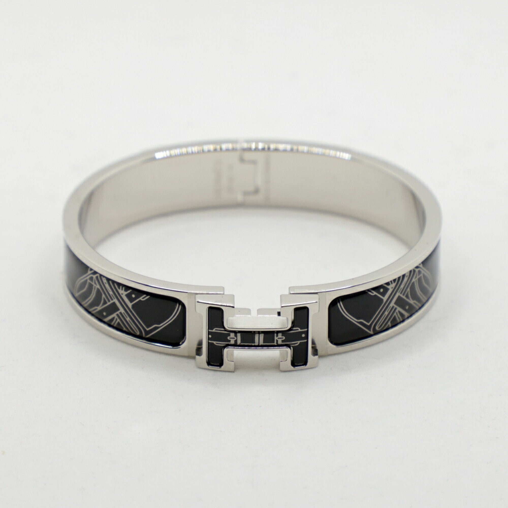 Bracelet Enamel and Metal Black and Silver