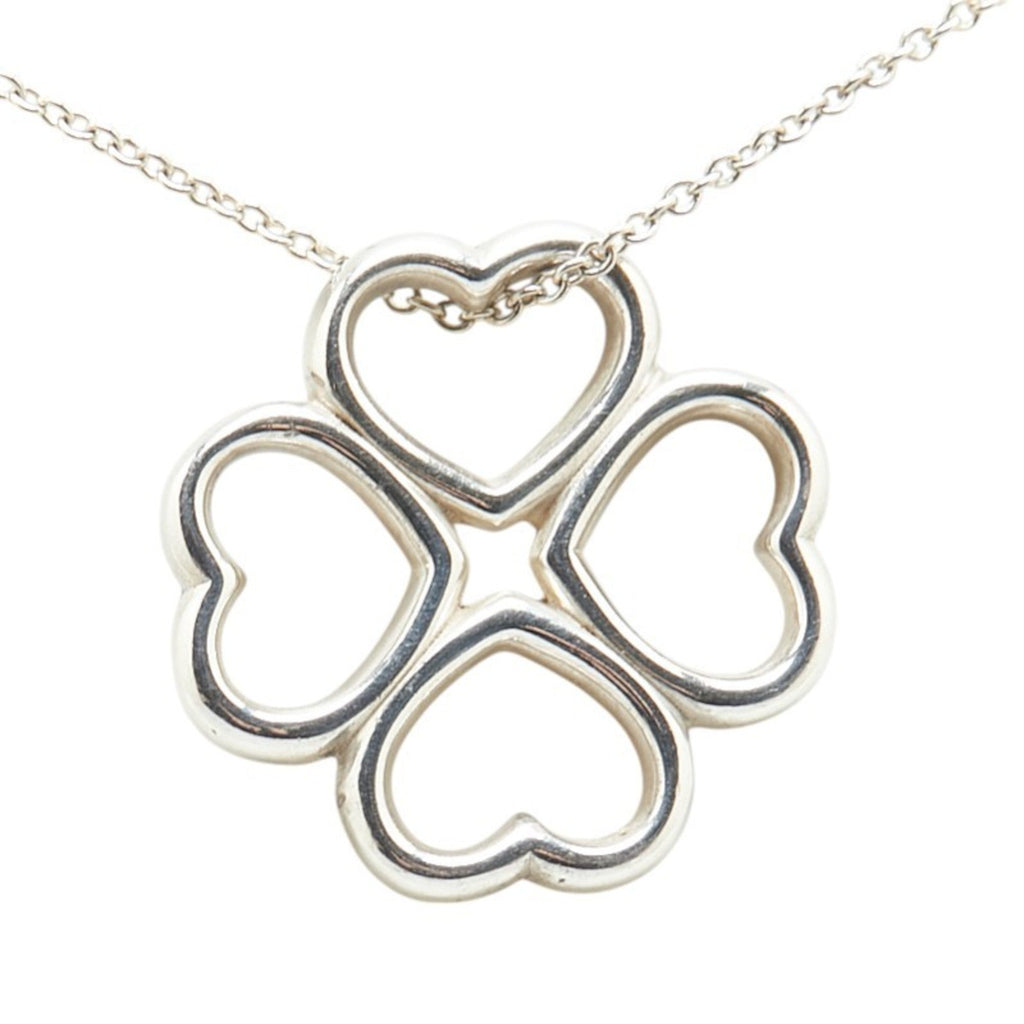 Four-Leaf Clover Motif Pendant Necklace Sterling Silver