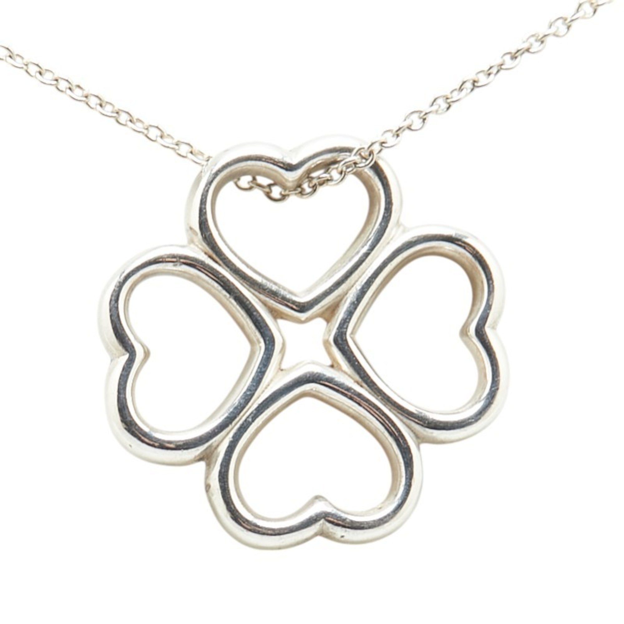 Four-Leaf Clover Motif Pendant Necklace Sterling Silver