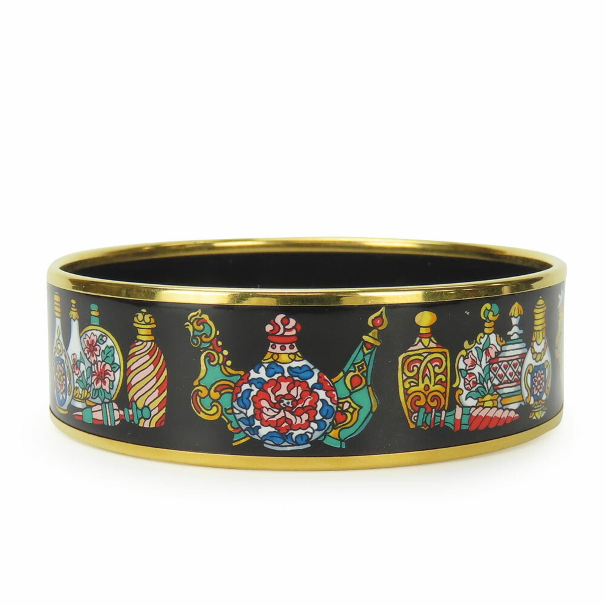 Bangle Bracelet Cloisonné and Enamel and Metal Black and Multi-Color