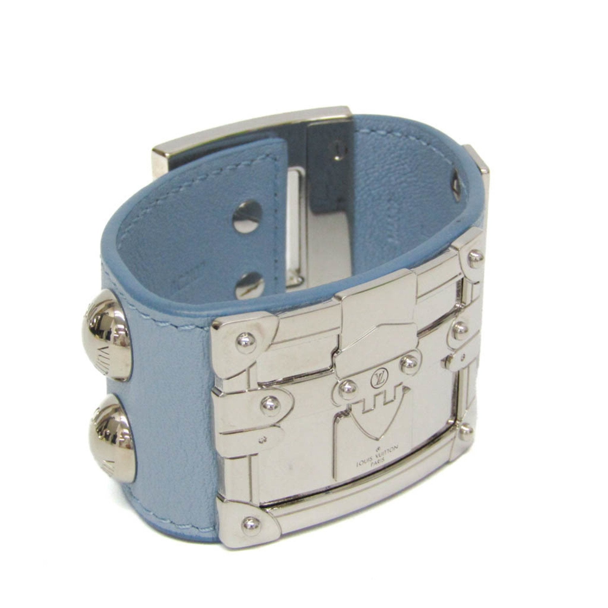 Bangle Leather and Metal Light Blue and Silver Bracelet