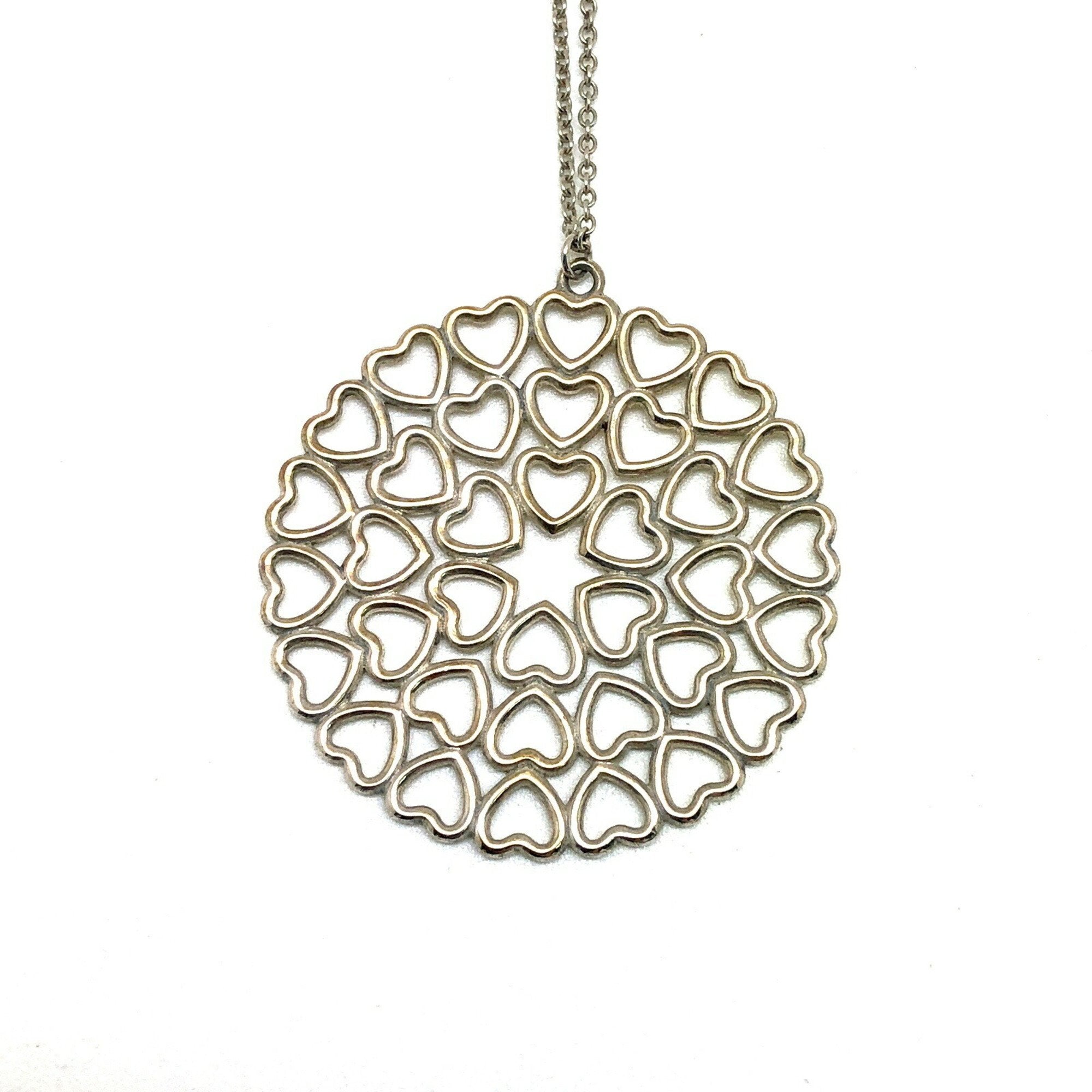 Crown Of Hearts Medallion Pendant Necklace Sterling Silver