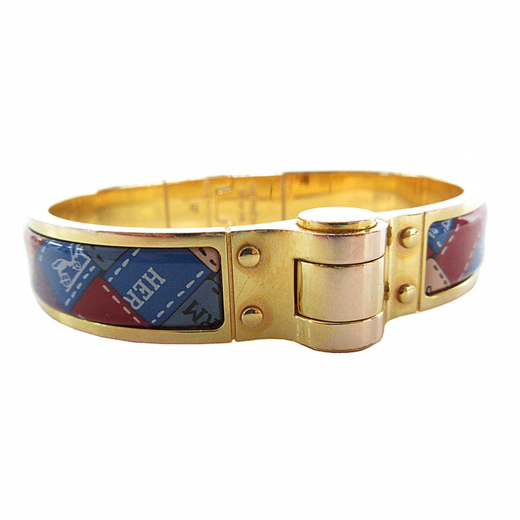 Bangle Bracelet Enamel and Metal Gold Multicolor