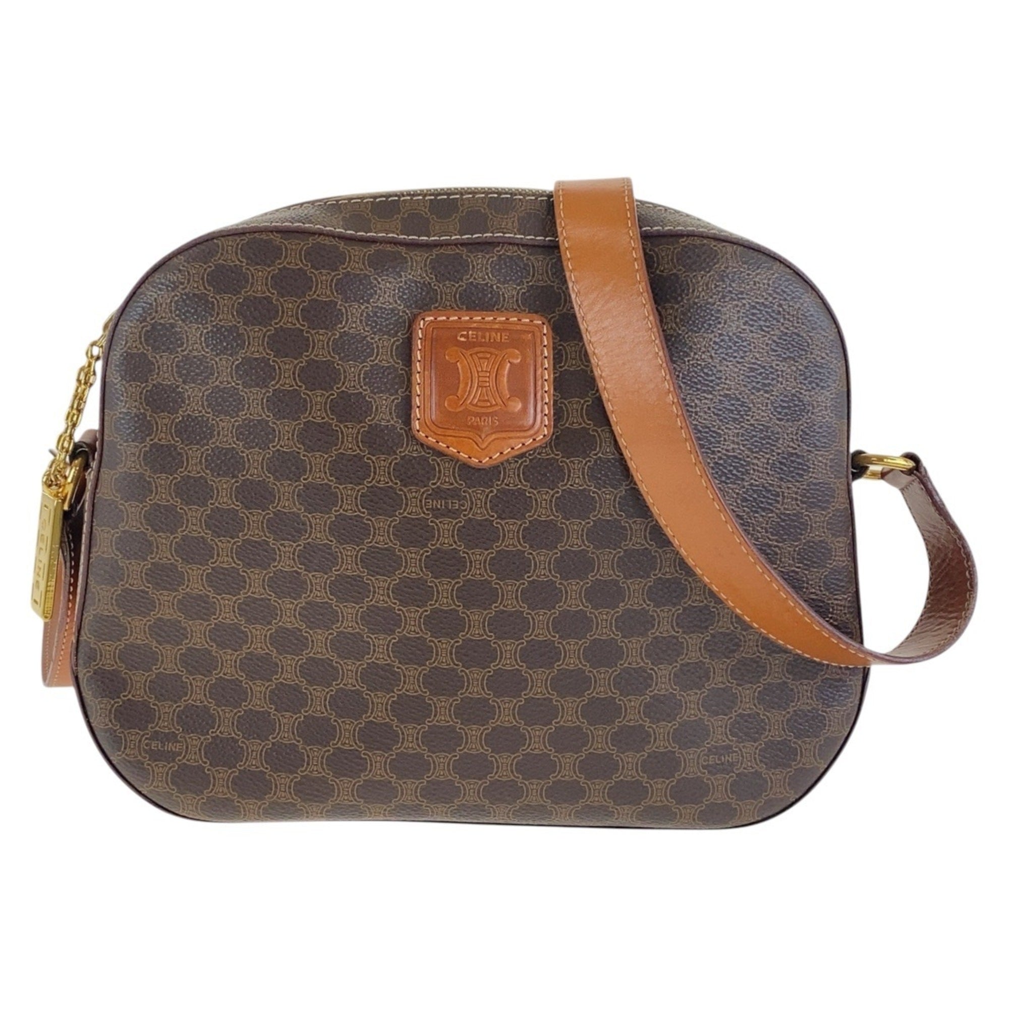 Vintage Saddle Flap Shoulder Bag Macadam Coated Canvas Small