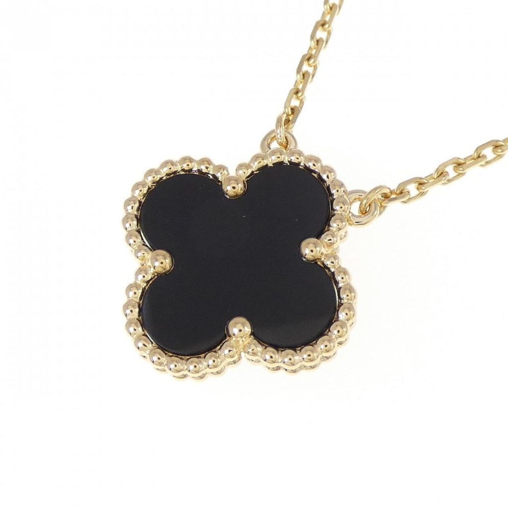 Vintage Alhambra Pendant Necklace 18K Yellow Gold and Onyx