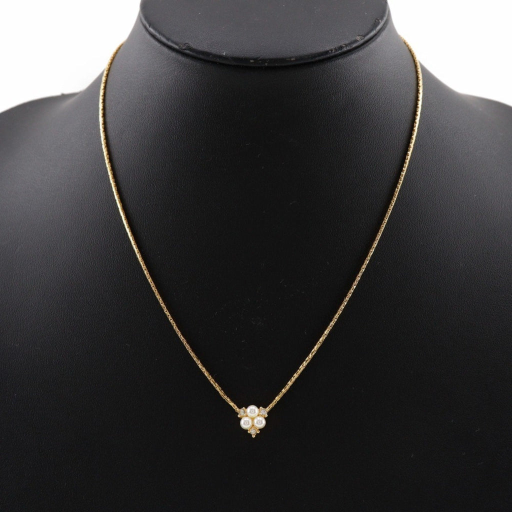 Pendant Necklace Gold and Artificial Pearl and Rhinestone